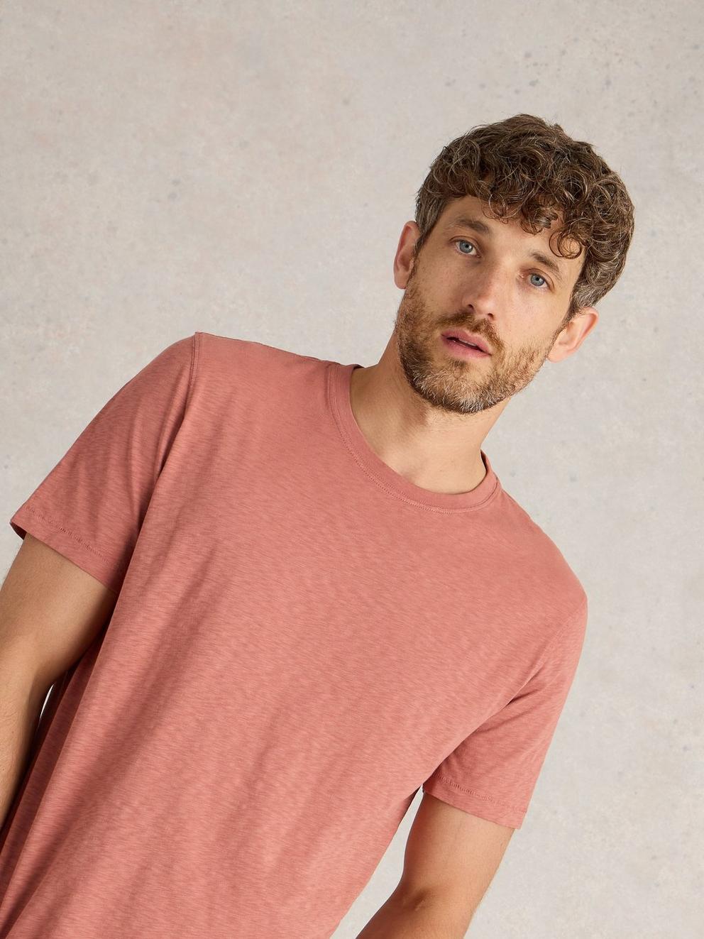 Abersoch Short Sleeve Tee in MID PINK - MODEL DETAIL