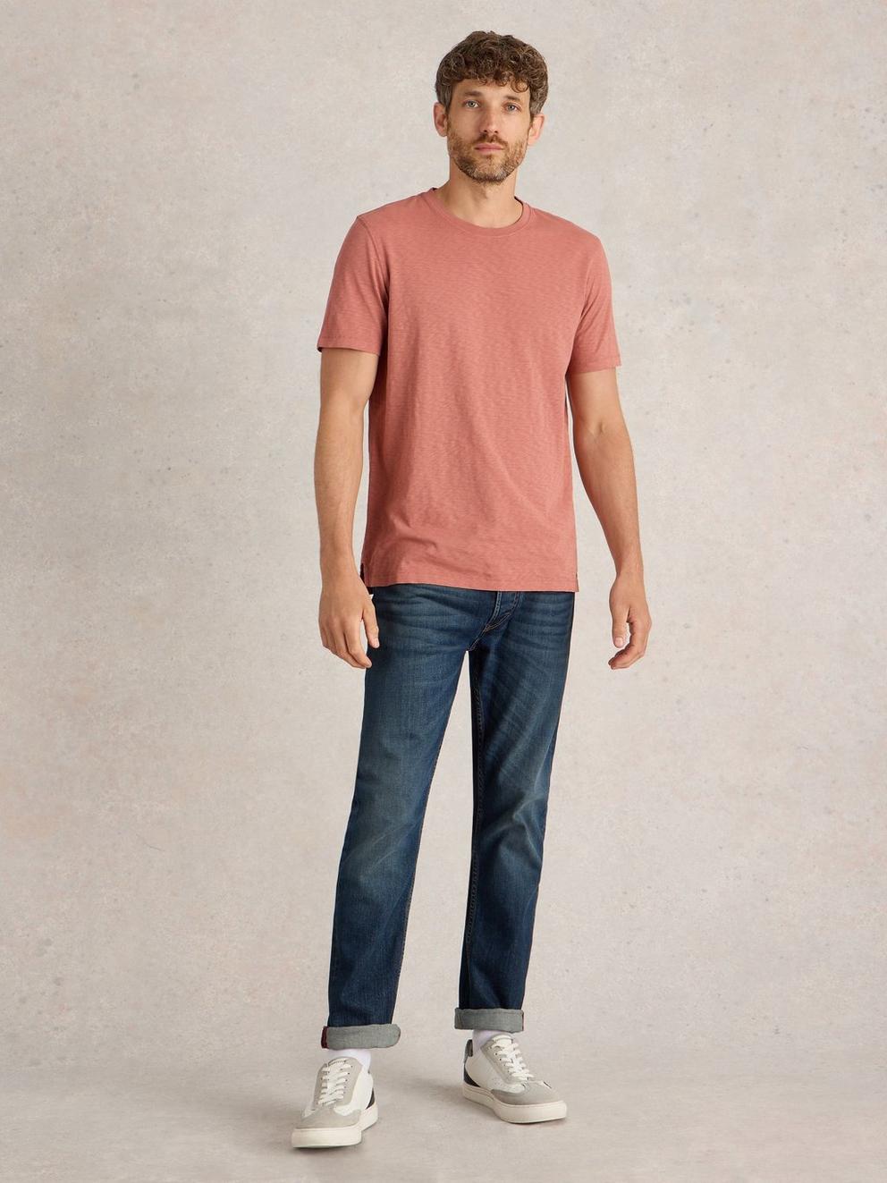 Abersoch Short Sleeve Tee in MID PINK - MODEL FRONT