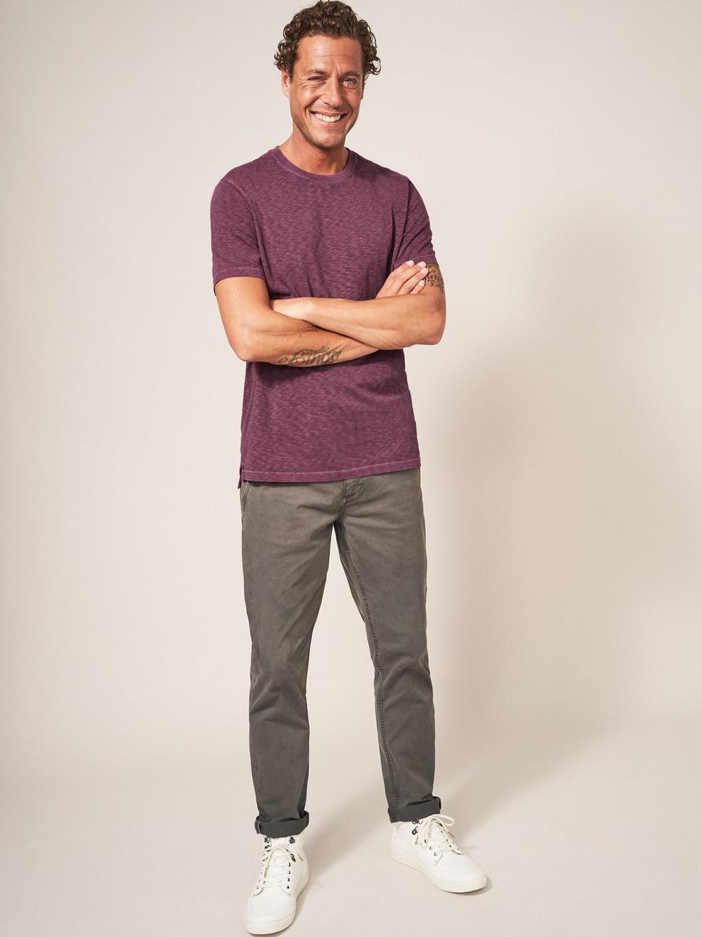 Abersoch Short Sleeve Tee in MID PLUM - MODEL FRONT