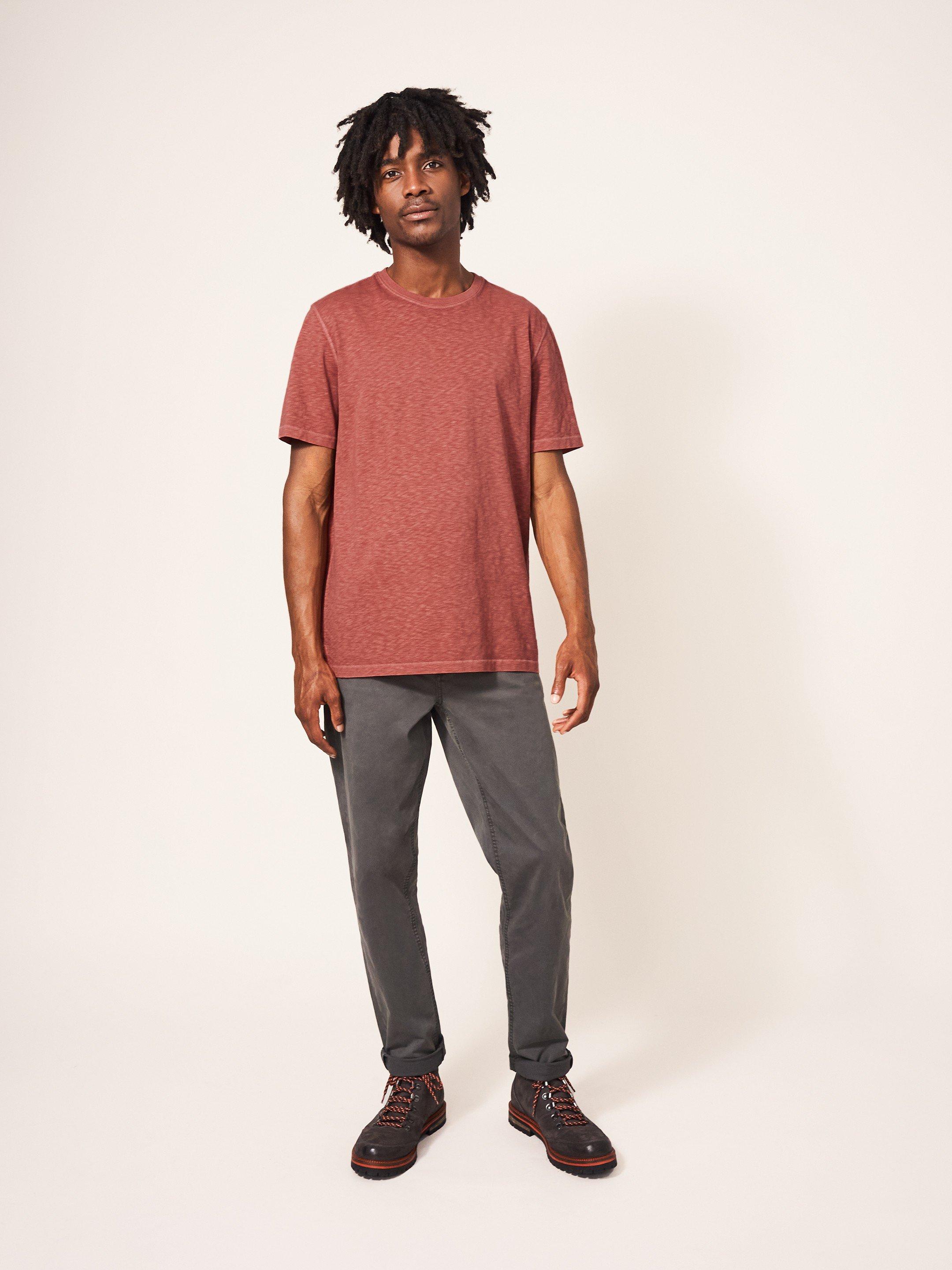 Abersoch Short Sleeve Tee in MID RED - MODEL FRONT