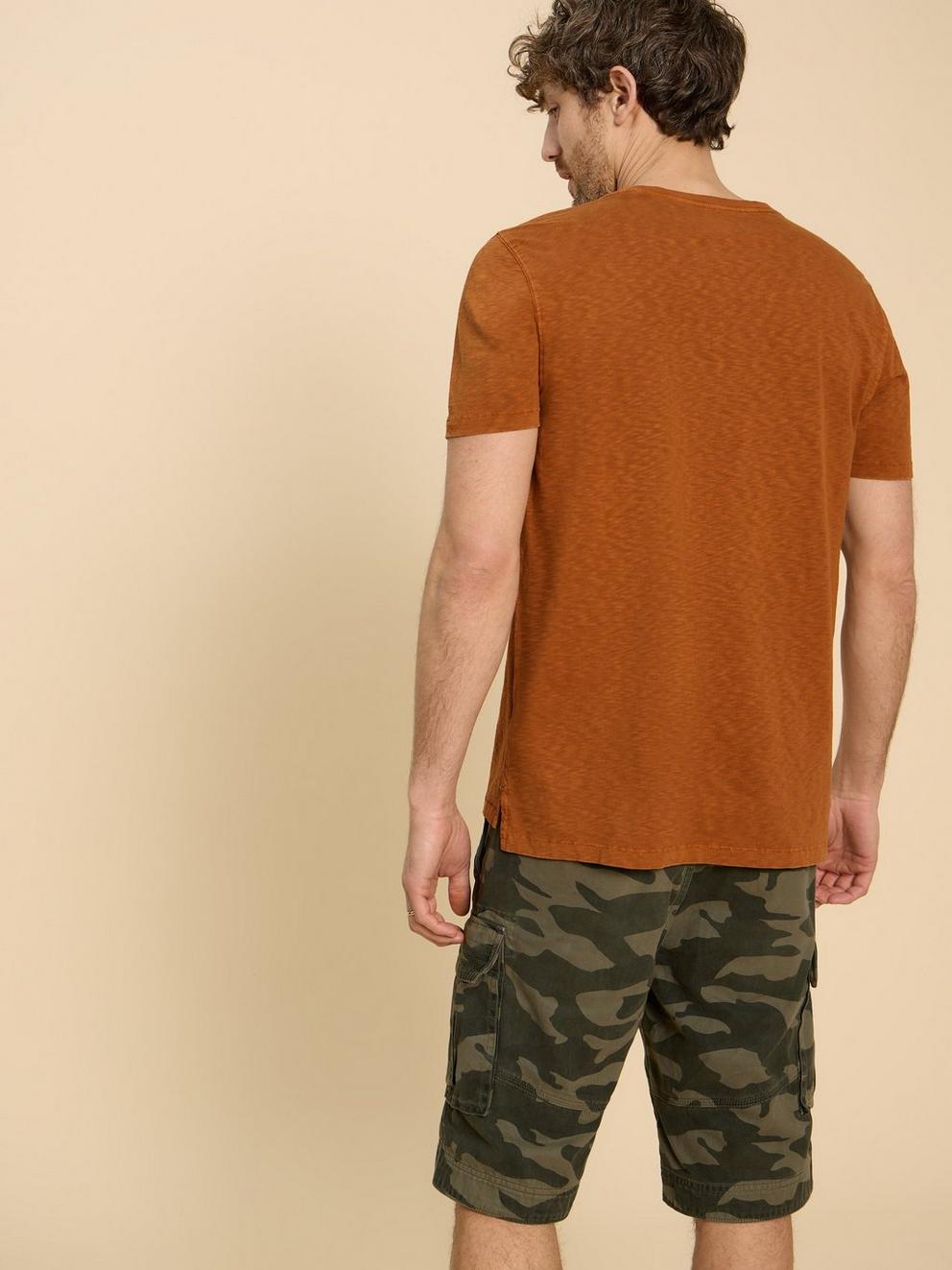 Abersoch Short Sleeve Tee in MID TAN - MODEL BACK