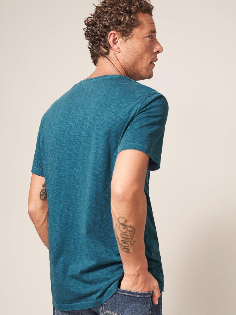 Abersoch Short Sleeve Tee in MID TEAL - MODEL BACK