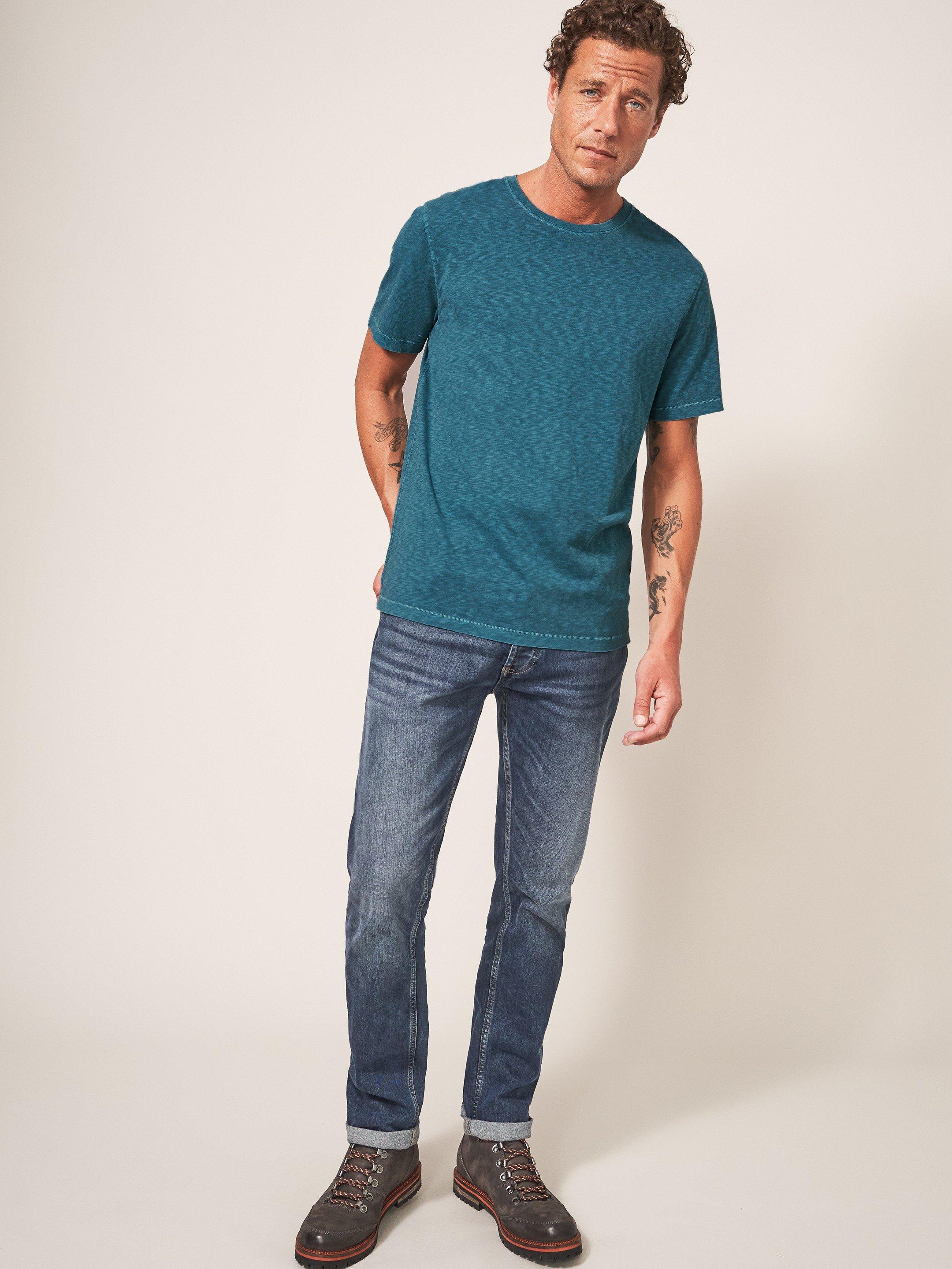 Abersoch Short Sleeve Tee in MID TEAL - MODEL FRONT