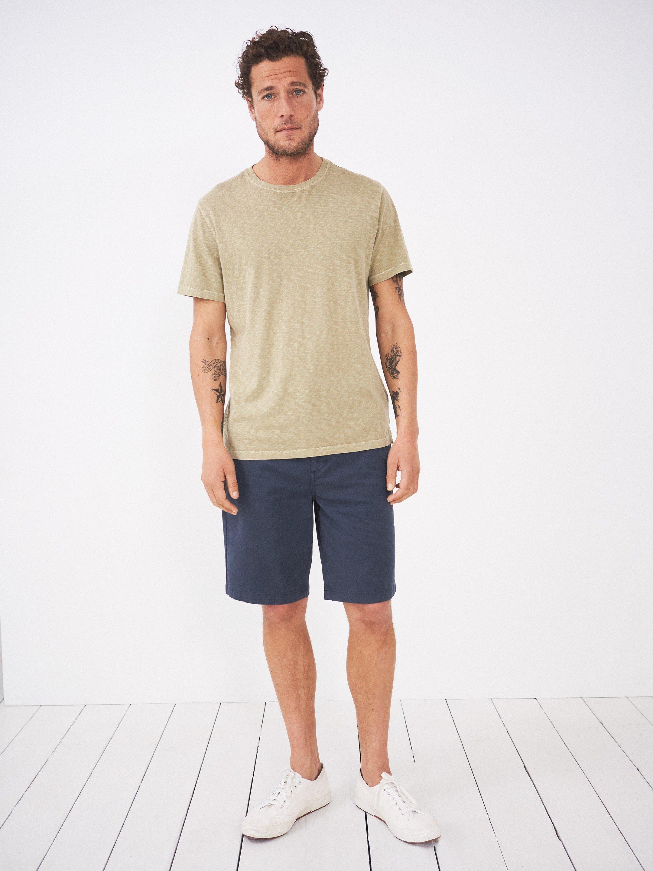 Sutton Organic Chino Shorts in DARK NAVY - MODEL FRONT