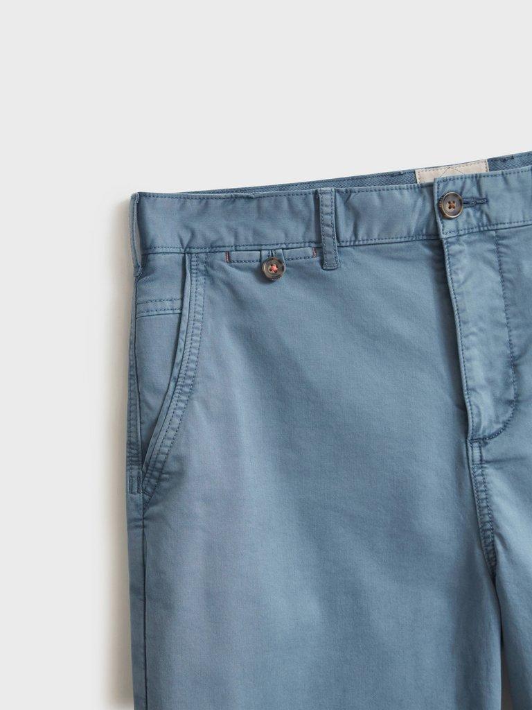 Sutton Organic Chino Shorts in MID BLUE - FLAT DETAIL