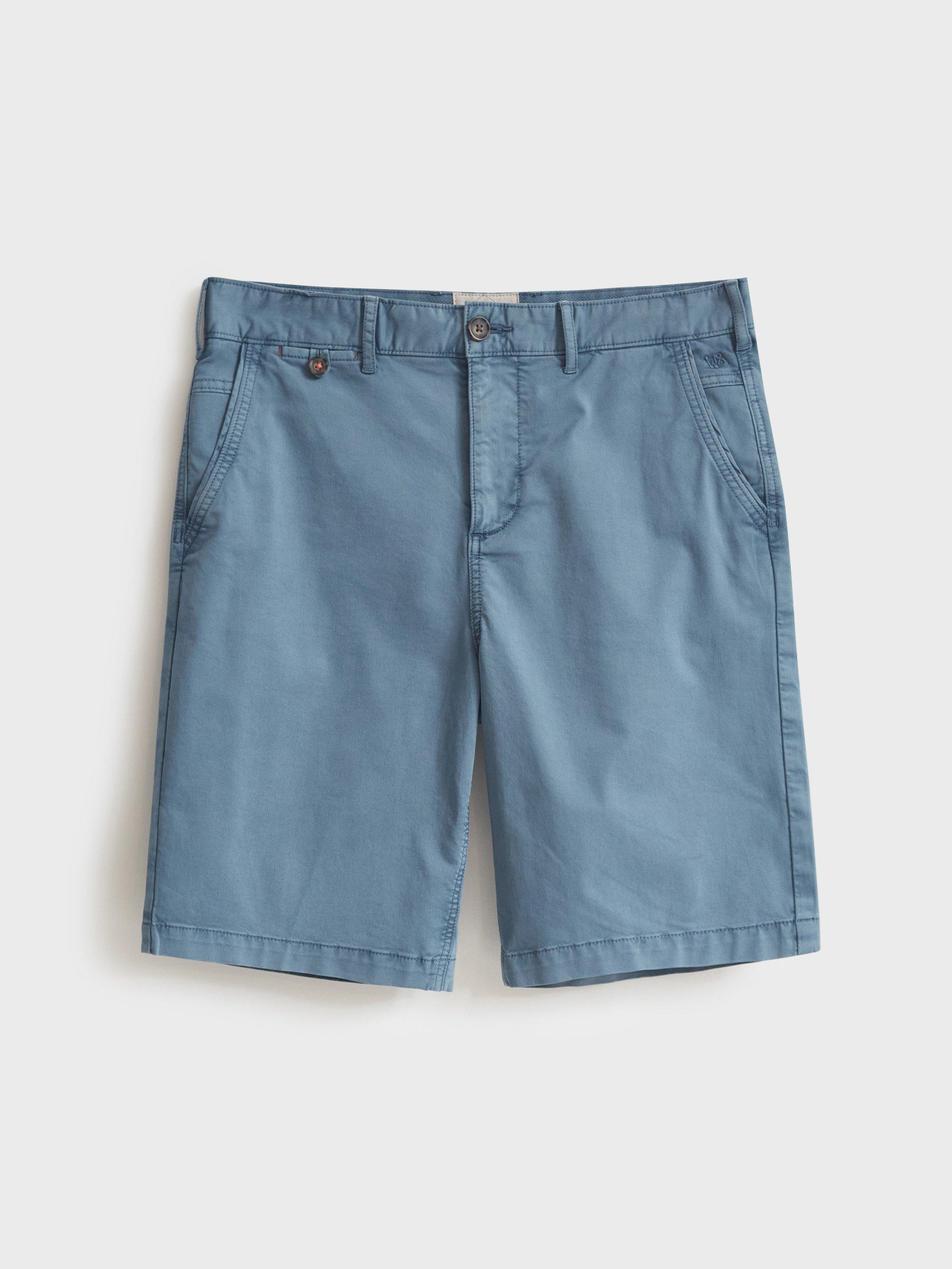 Sutton Organic Chino Shorts in MID BLUE - FLAT FRONT