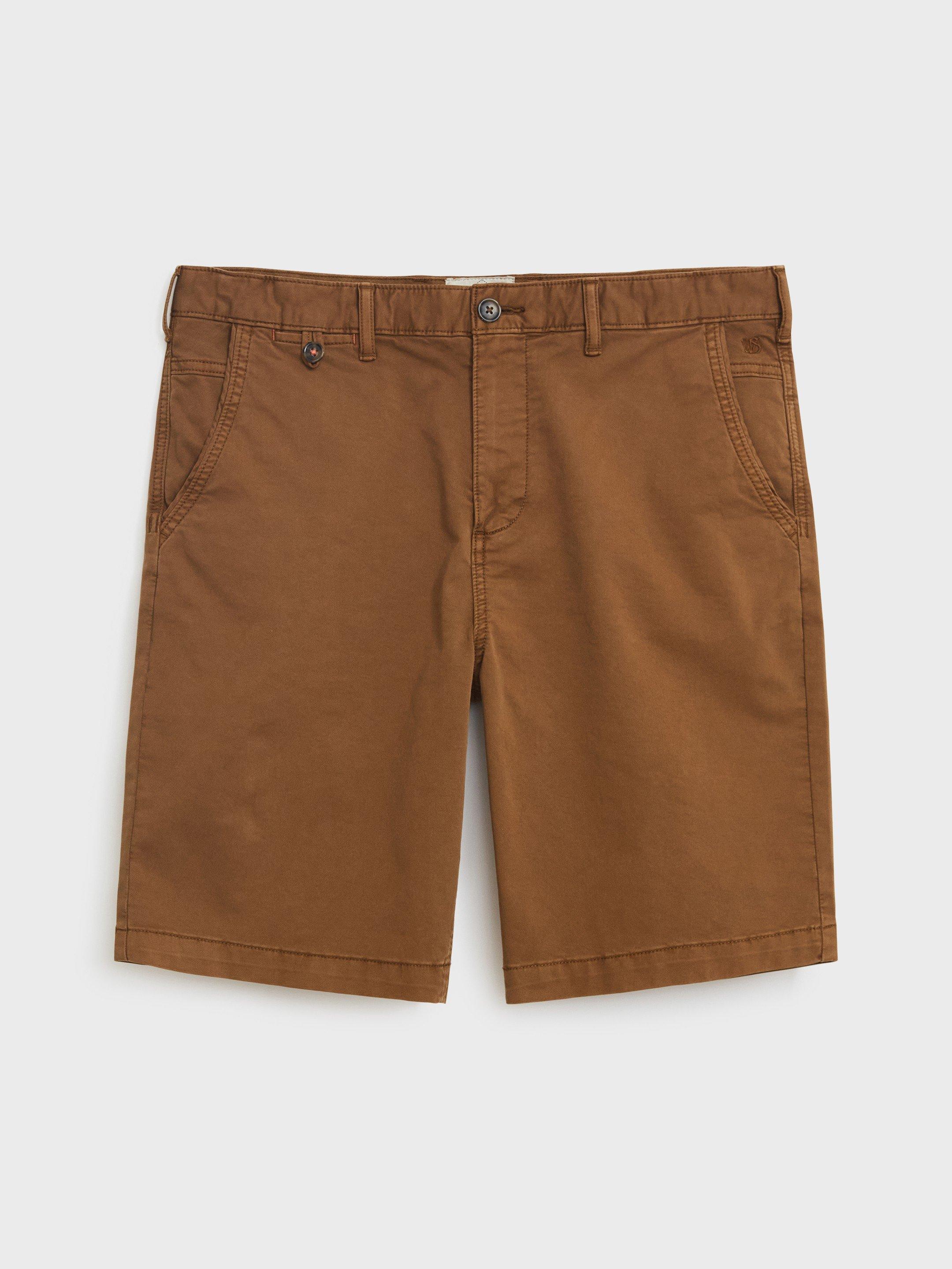 Sutton Organic Chino Shorts in MID BROWN - FLAT FRONT