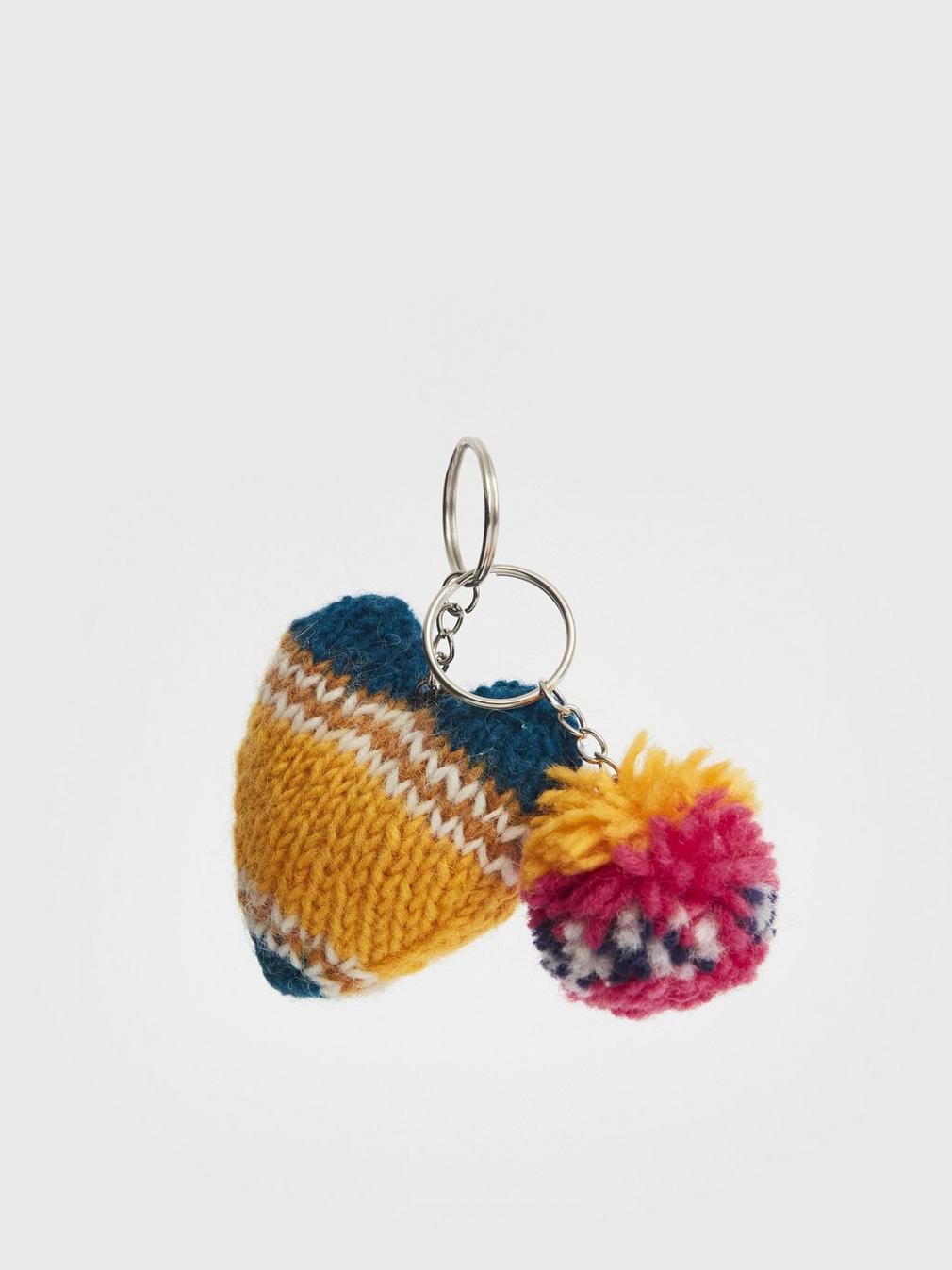 Fairisle Heart Keyrings in NAT MLT - FLAT FRONT