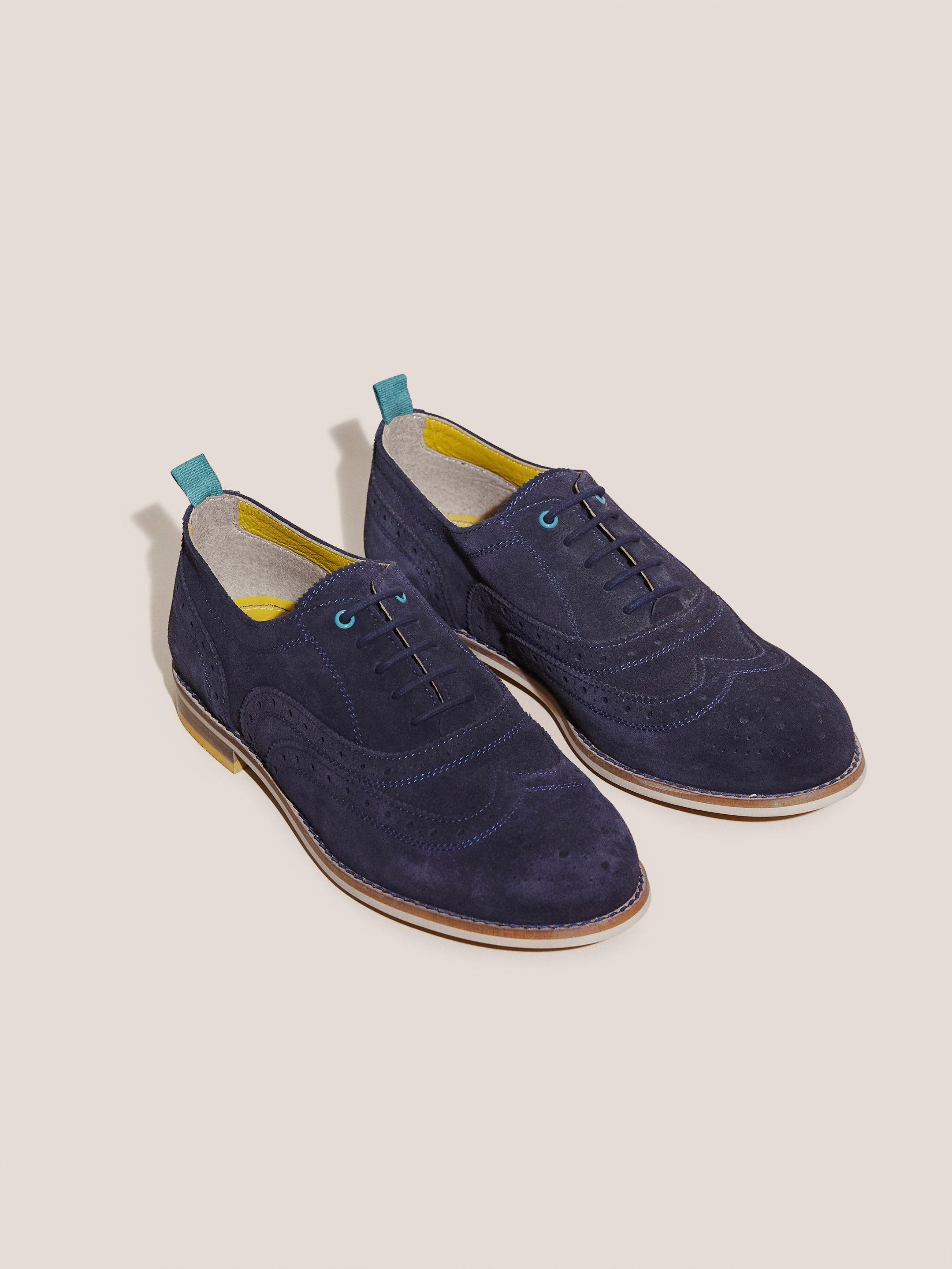 Thistle Lace Up Brogue in NAVY MULTI - FLAT FRONT