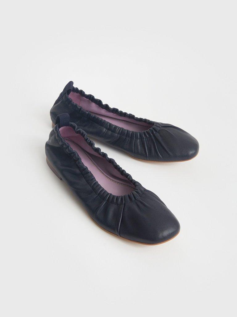 Poppy Ruched Ballet Shoe in DARK NAVY - FLAT FRONT