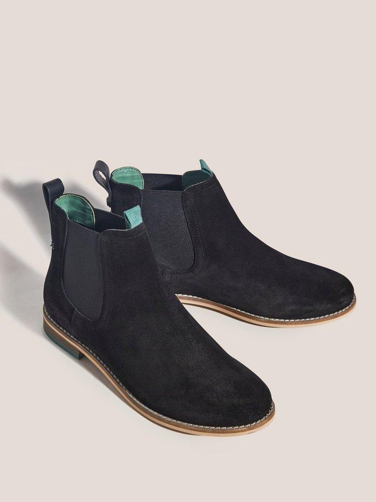 Flora Suede Chelsea Boot in PURE BLK - FLAT FRONT