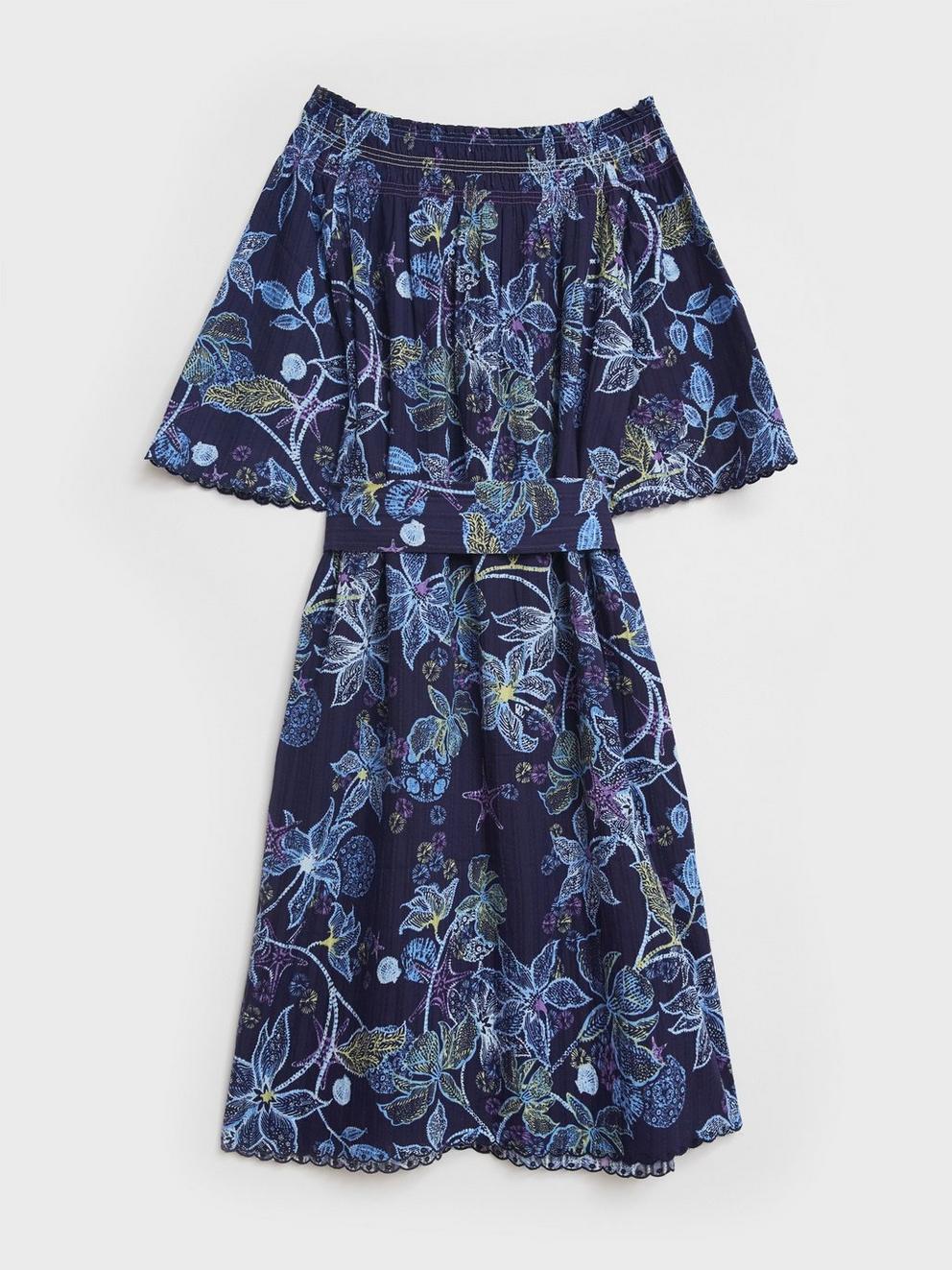 Skye Scallop Dress in NAVY MULTI - FLAT BACK