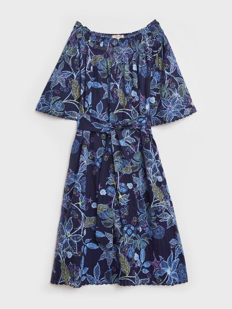 Skye Scallop Dress in NAVY MULTI - FLAT FRONT