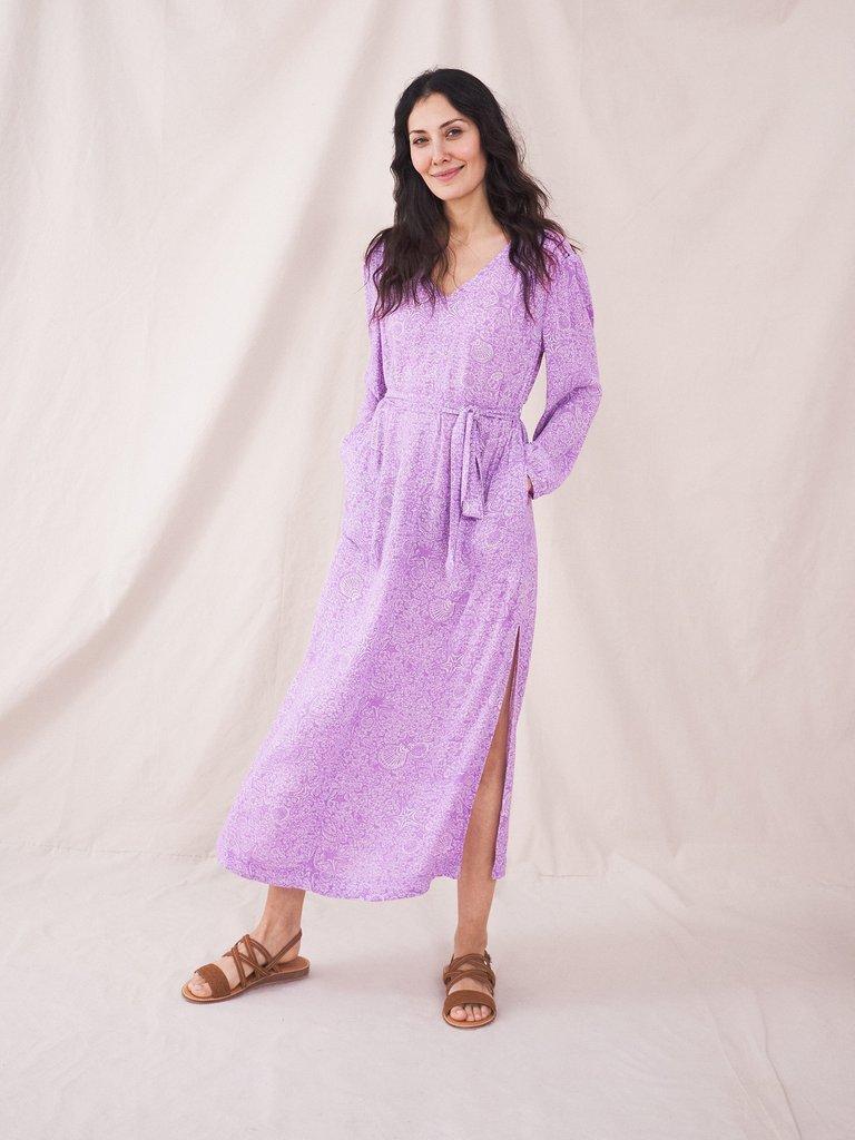 Shoreline Eco Vero Dress in PURPLE PR - MODEL FRONT