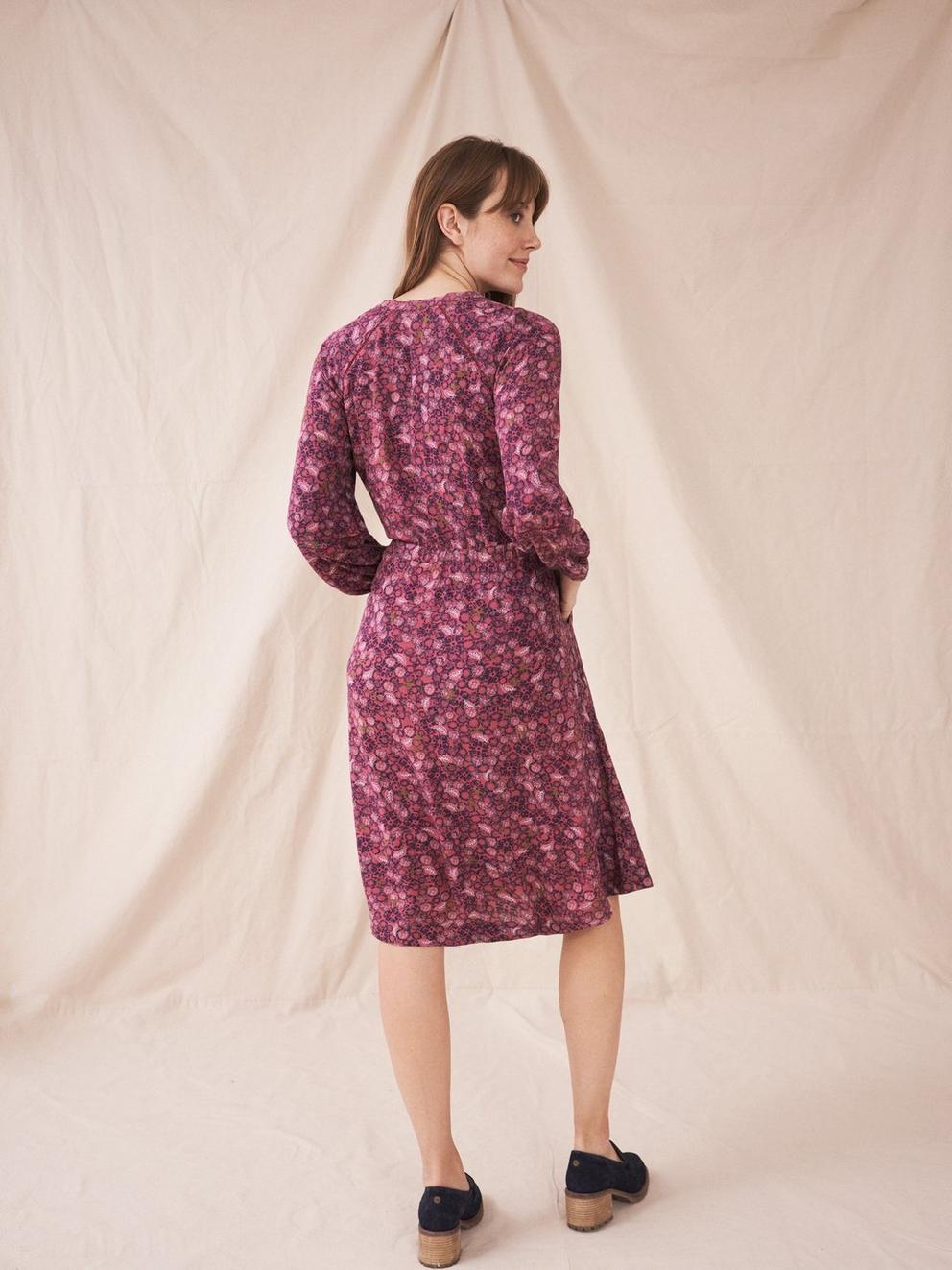 Aubrey Dress in PLUM MLT - MODEL BACK