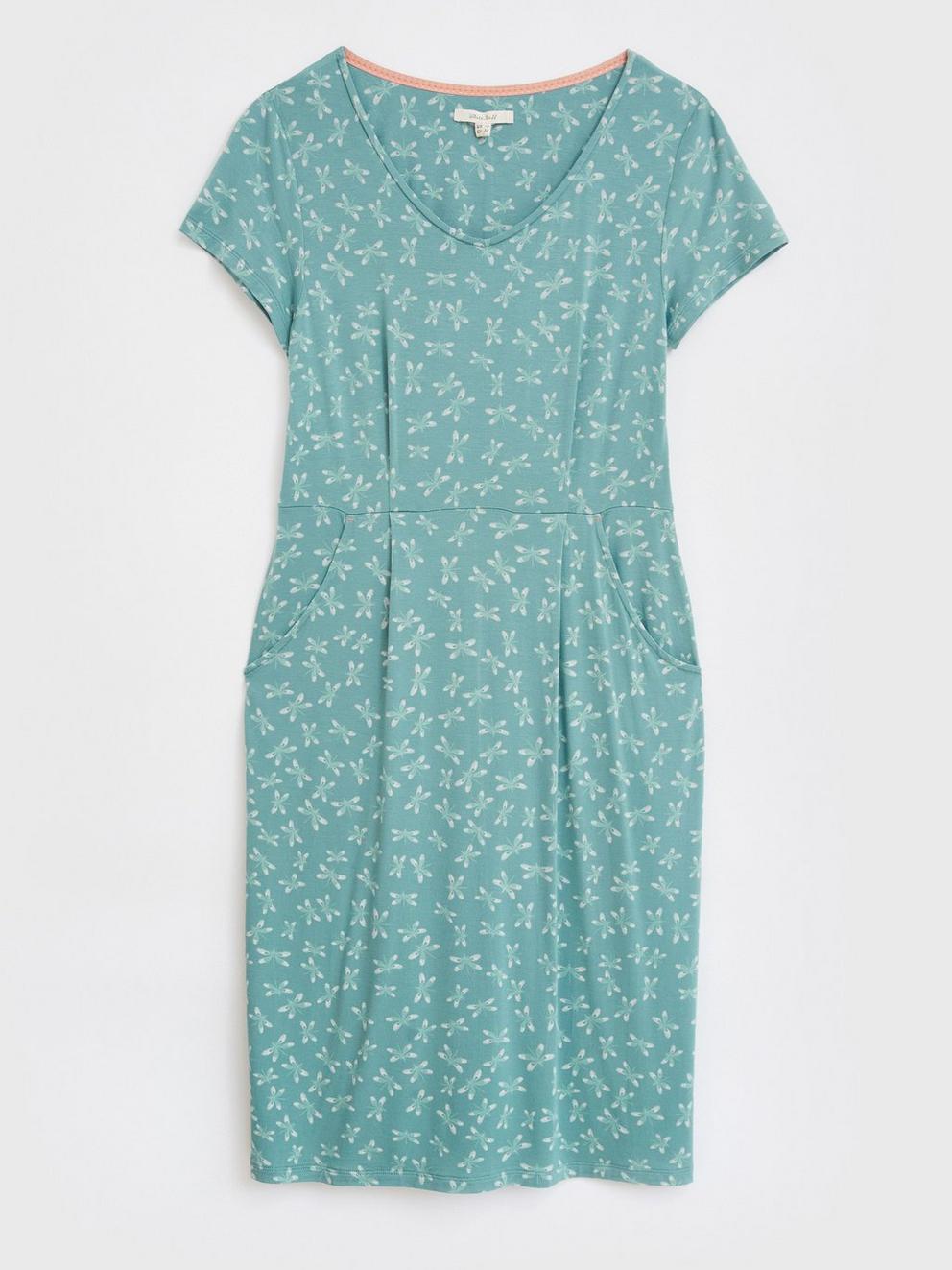 Chile Eco Vero Jersey Dress in TEAL MLT - FLAT FRONT