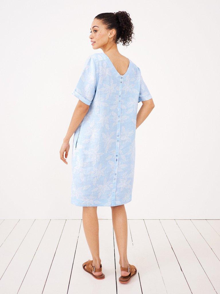 Edie Linen Dress in BLUE MLT - MODEL BACK