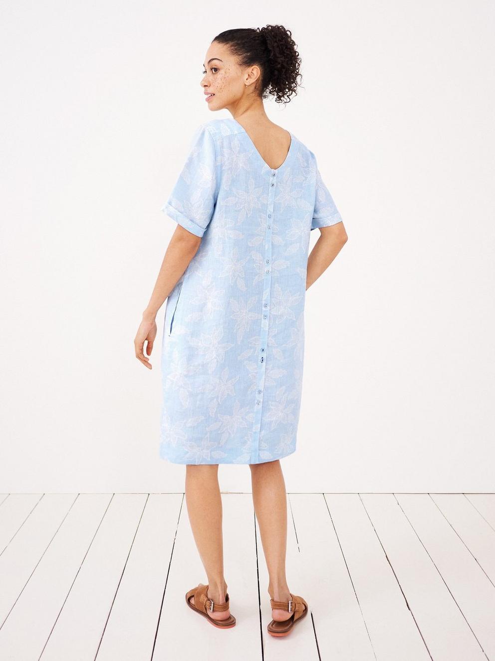 Edie Linen Dress in BLUE MLT - MODEL BACK