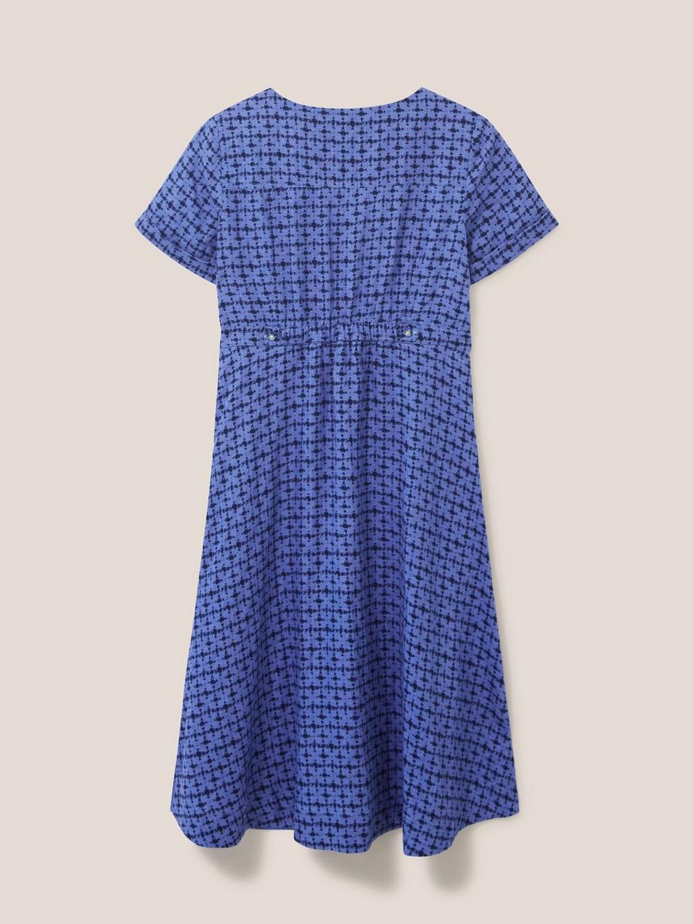 Ivy Linen Midi Dress in BLUE MLT - FLAT BACK