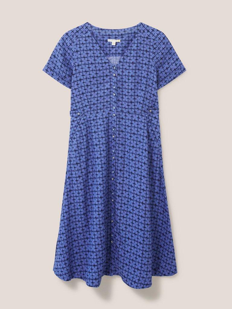 Ivy Linen Midi Dress in BLUE MLT - FLAT FRONT