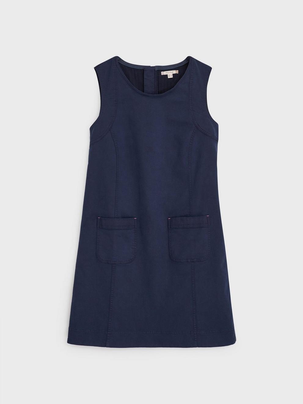 Janey Organic Cotton Pinafore in DARK NAVY - FLAT FRONT