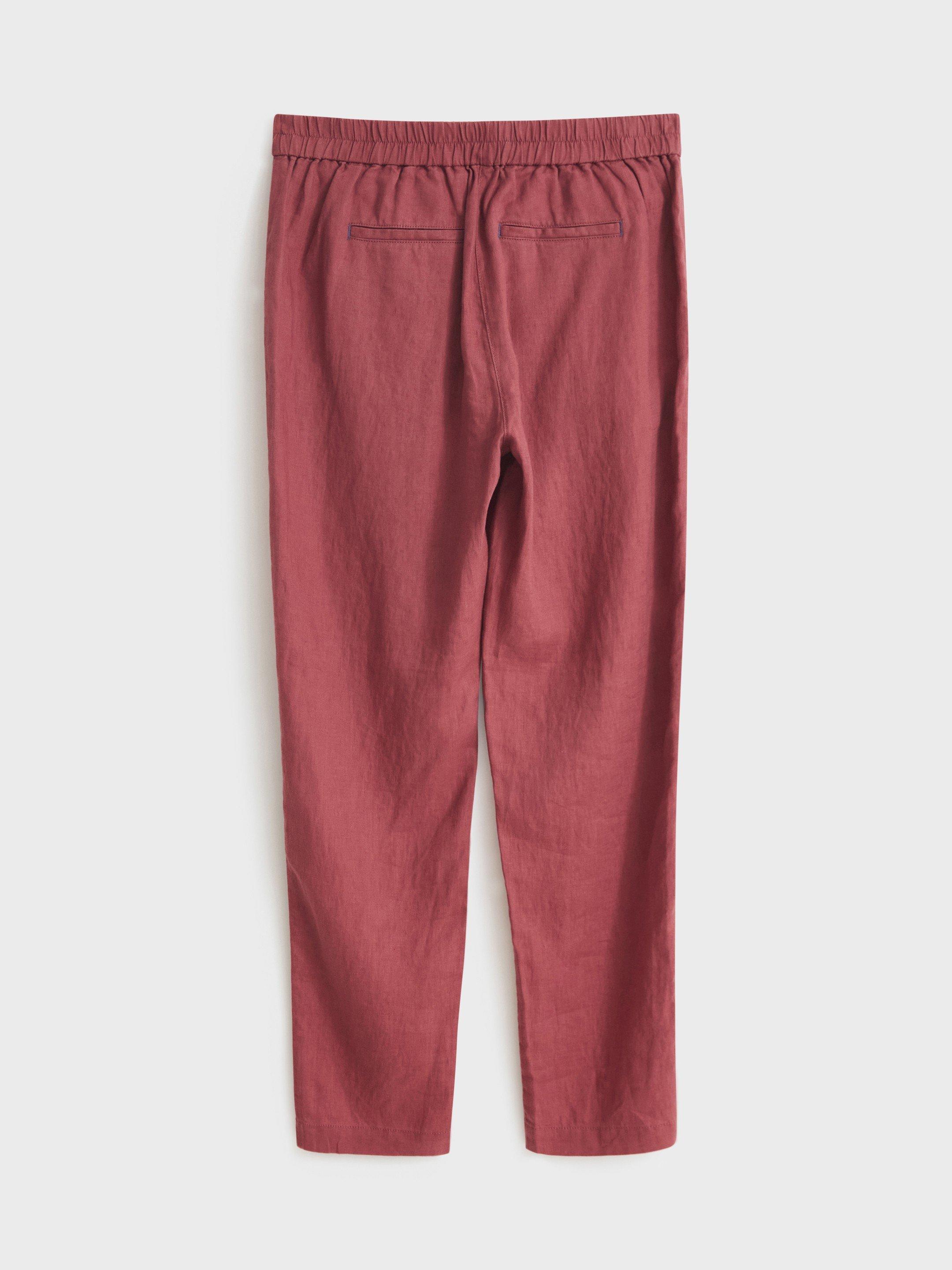 Maddie Linen Trouser in MID PLUM - FLAT BACK