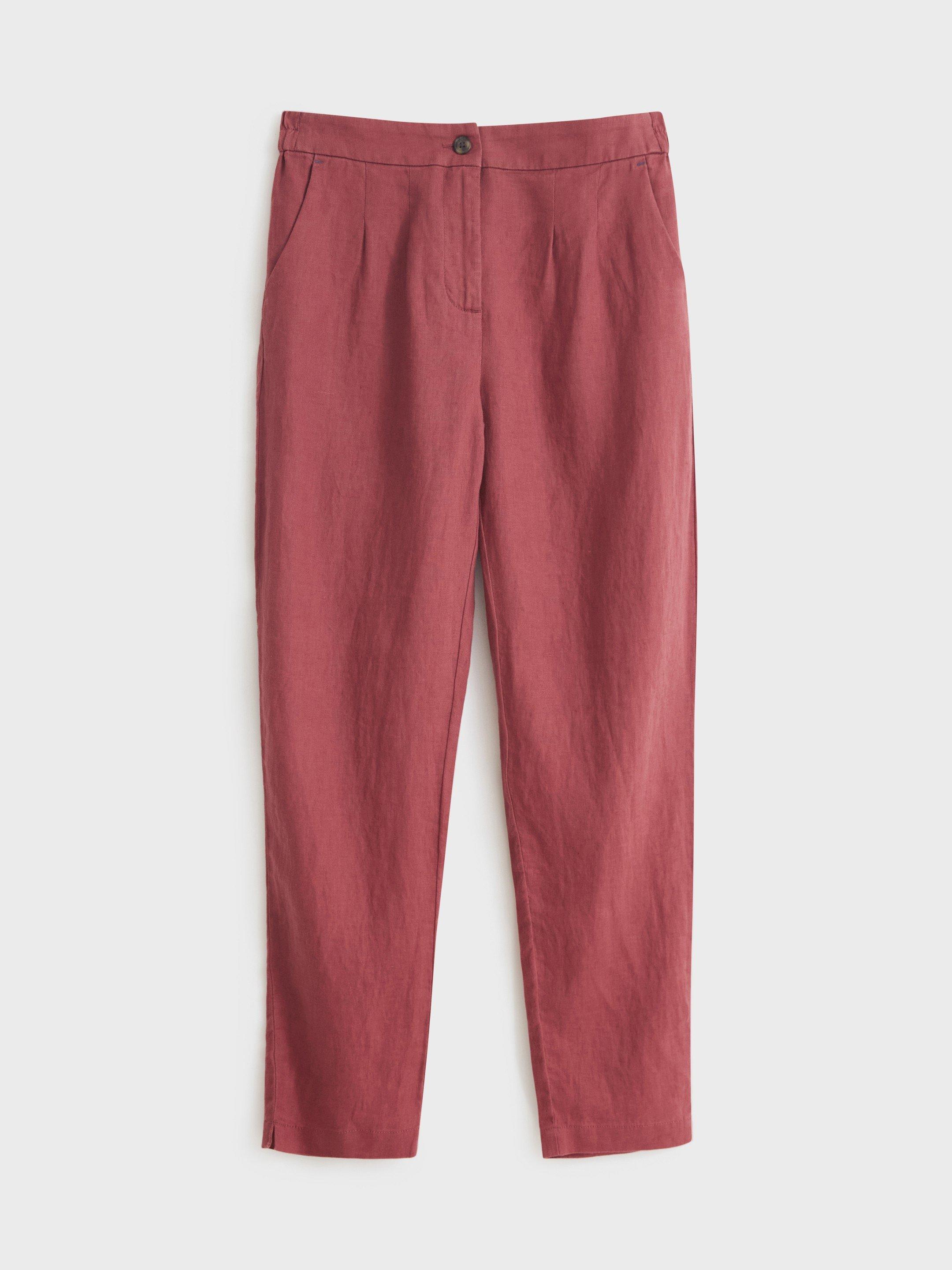 Maddie Linen Trouser in MID PLUM - FLAT FRONT