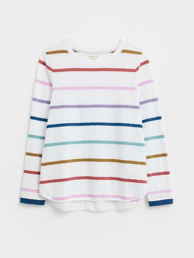 Cassie Long Sleeve Stripe Tee in WHITE MLT - FLAT FRONT