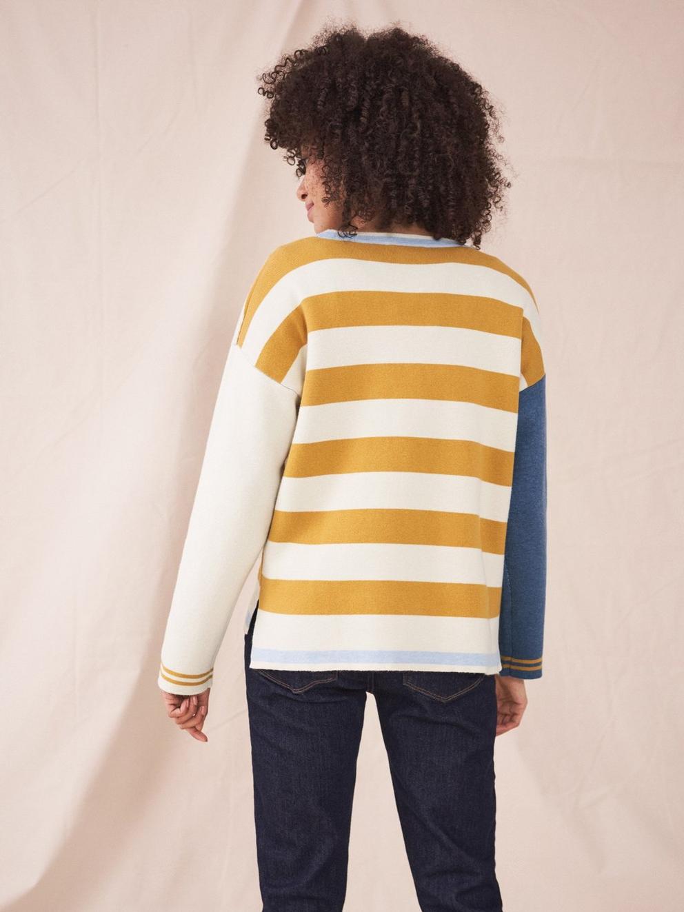 Eimear Reversible Cardi in BLUE MLT - MODEL BACK