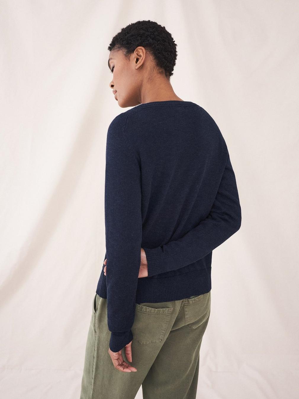 Lulu Cardigan in FR NAVY - MODEL BACK