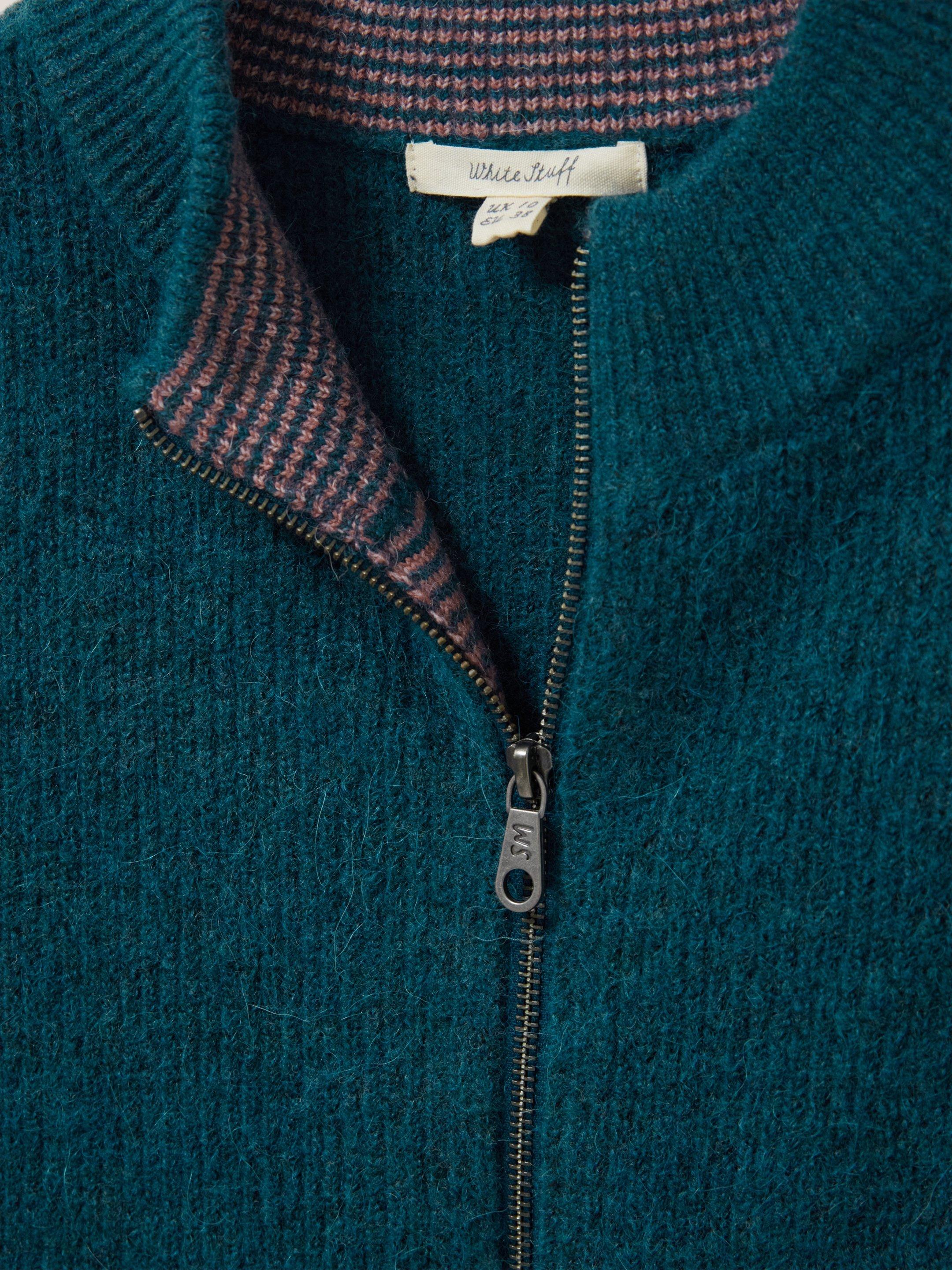 Weekend Knit Bomber in DK TEAL - FLAT DETAIL