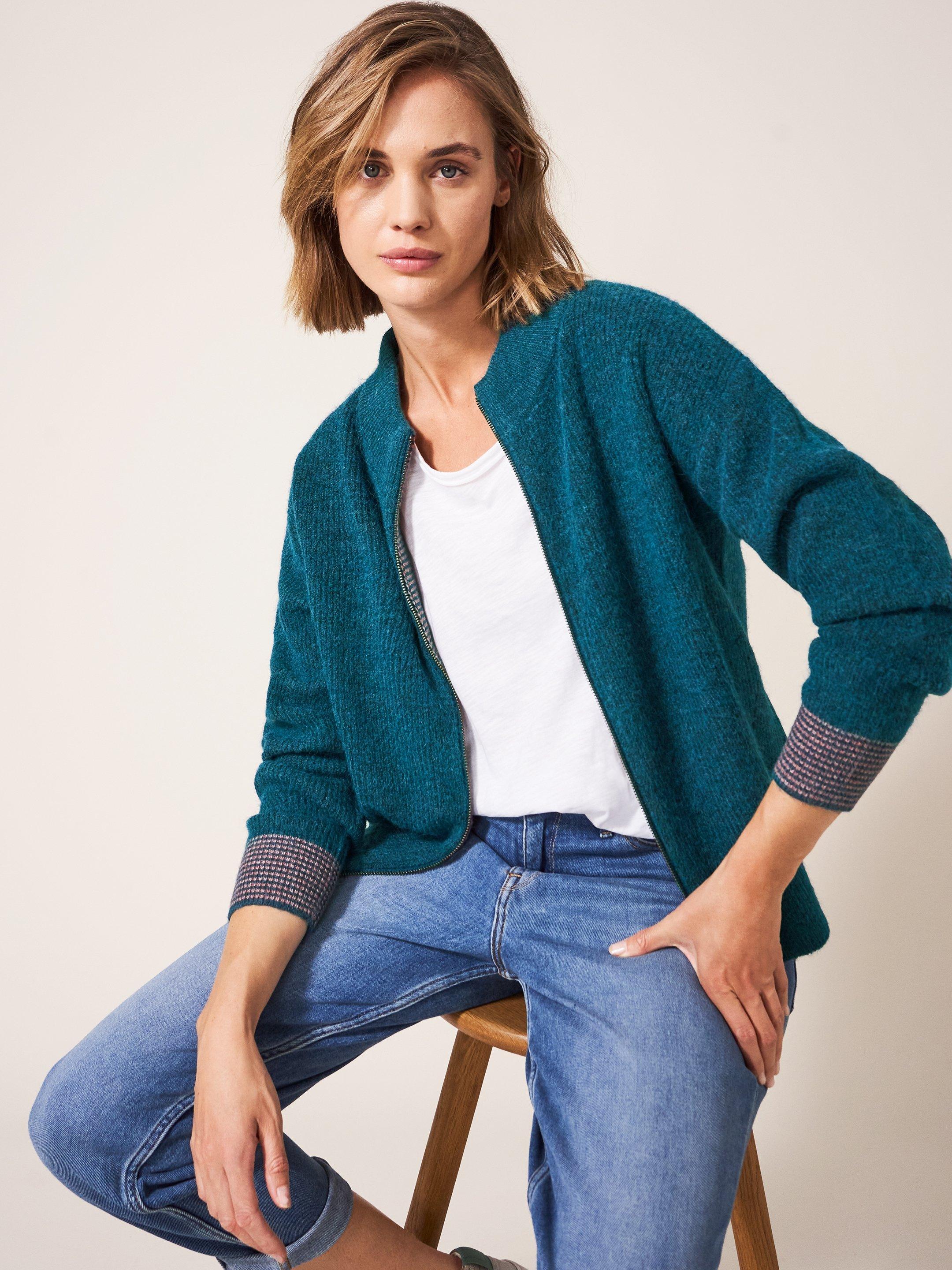Weekend Knit Bomber in DK TEAL - LIFESTYLE