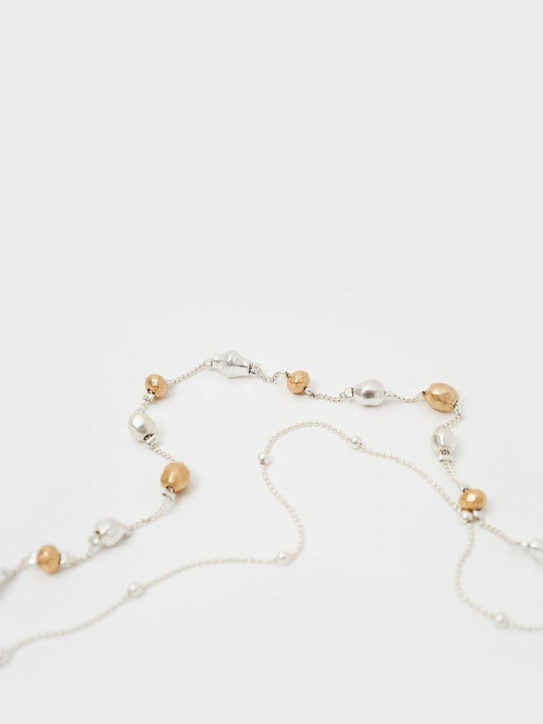 Facet Bead Long Multi Necklace in SLV TN MET - FLAT DETAIL