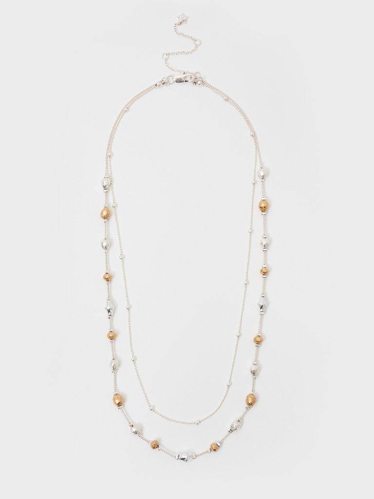 Facet Bead Long Multi Necklace in SLV TN MET - FLAT FRONT