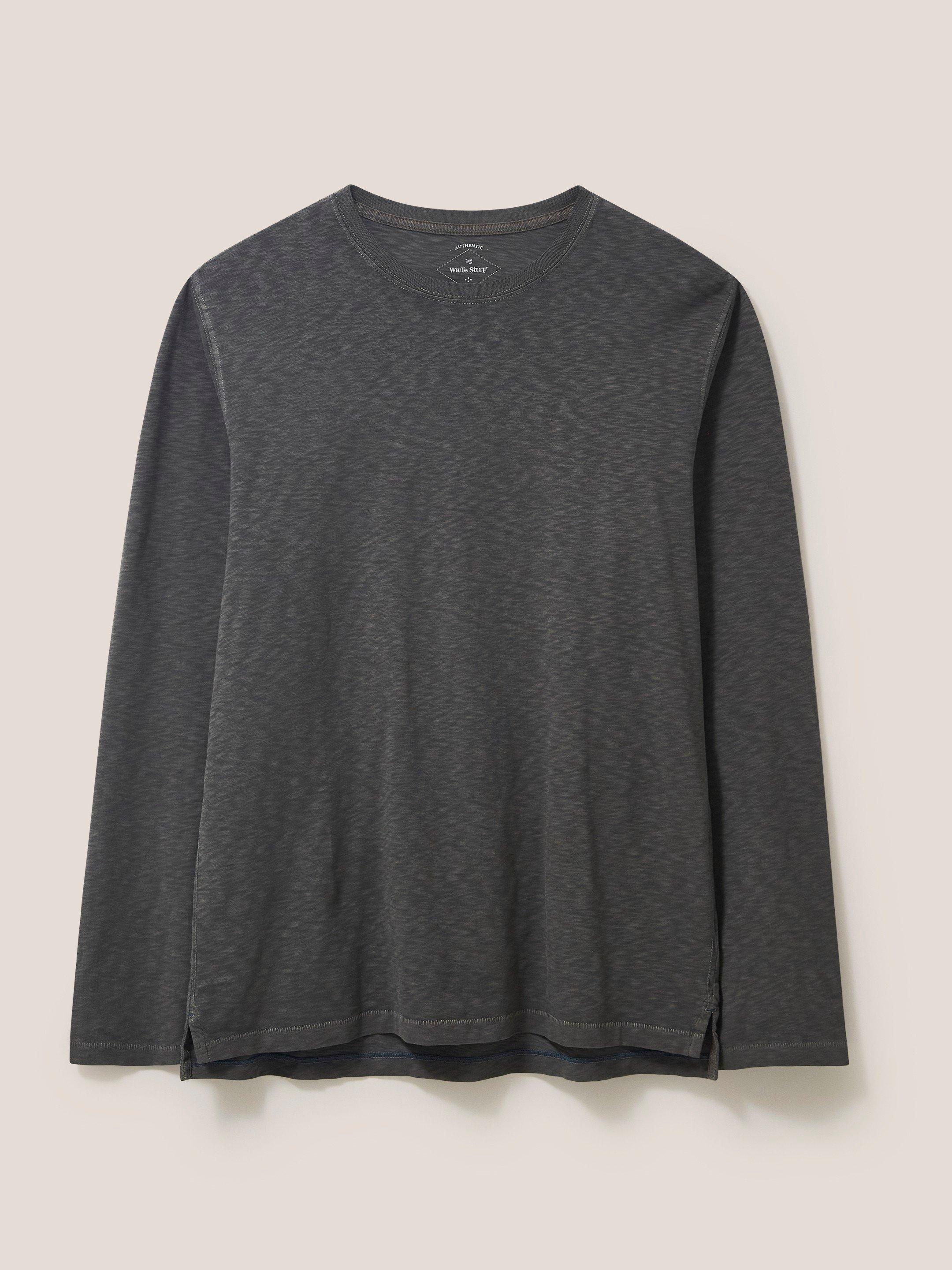 Long Sleeve Abersoch Tee in WASHED BLK - FLAT FRONT