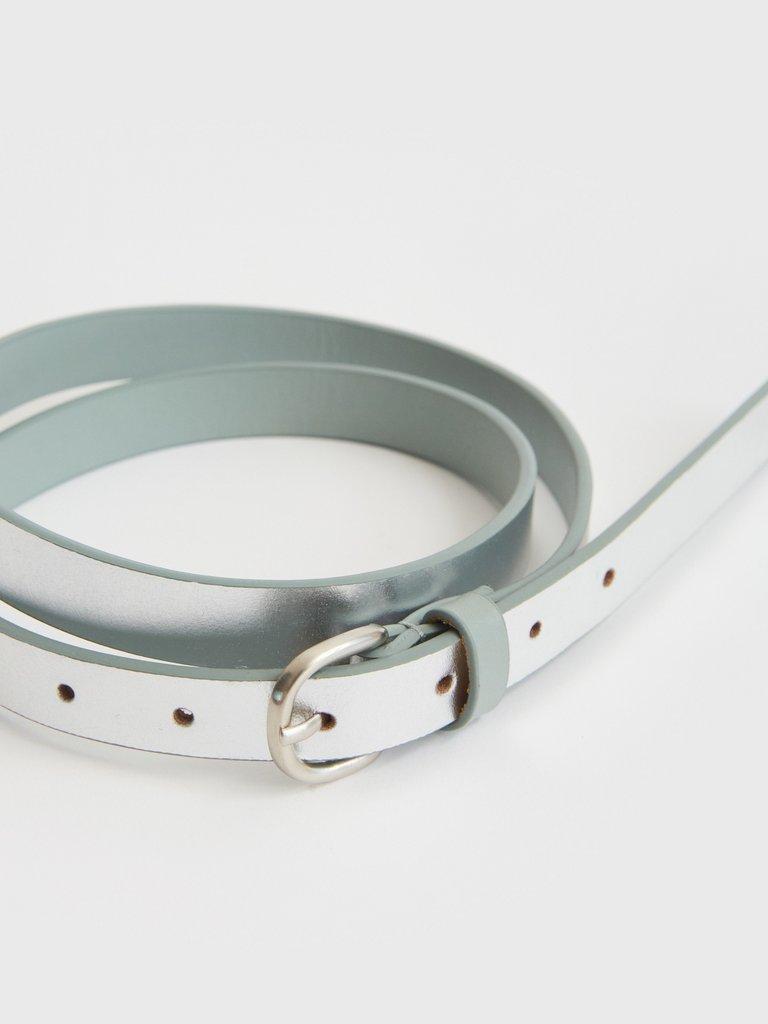 Allie Leather Belt in SLV TN MET - FLAT DETAIL