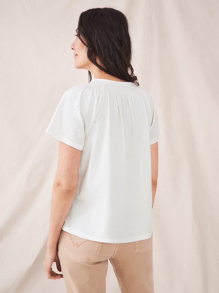 Luella Embroidered Top in NAT WHITE - MODEL BACK