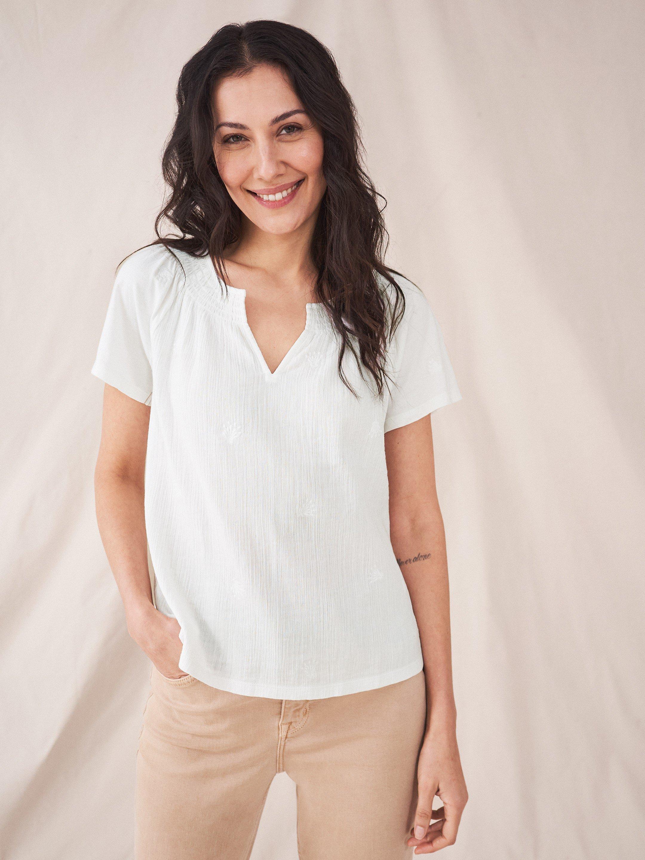 Luella Embroidered Top in NAT WHITE - MODEL FRONT