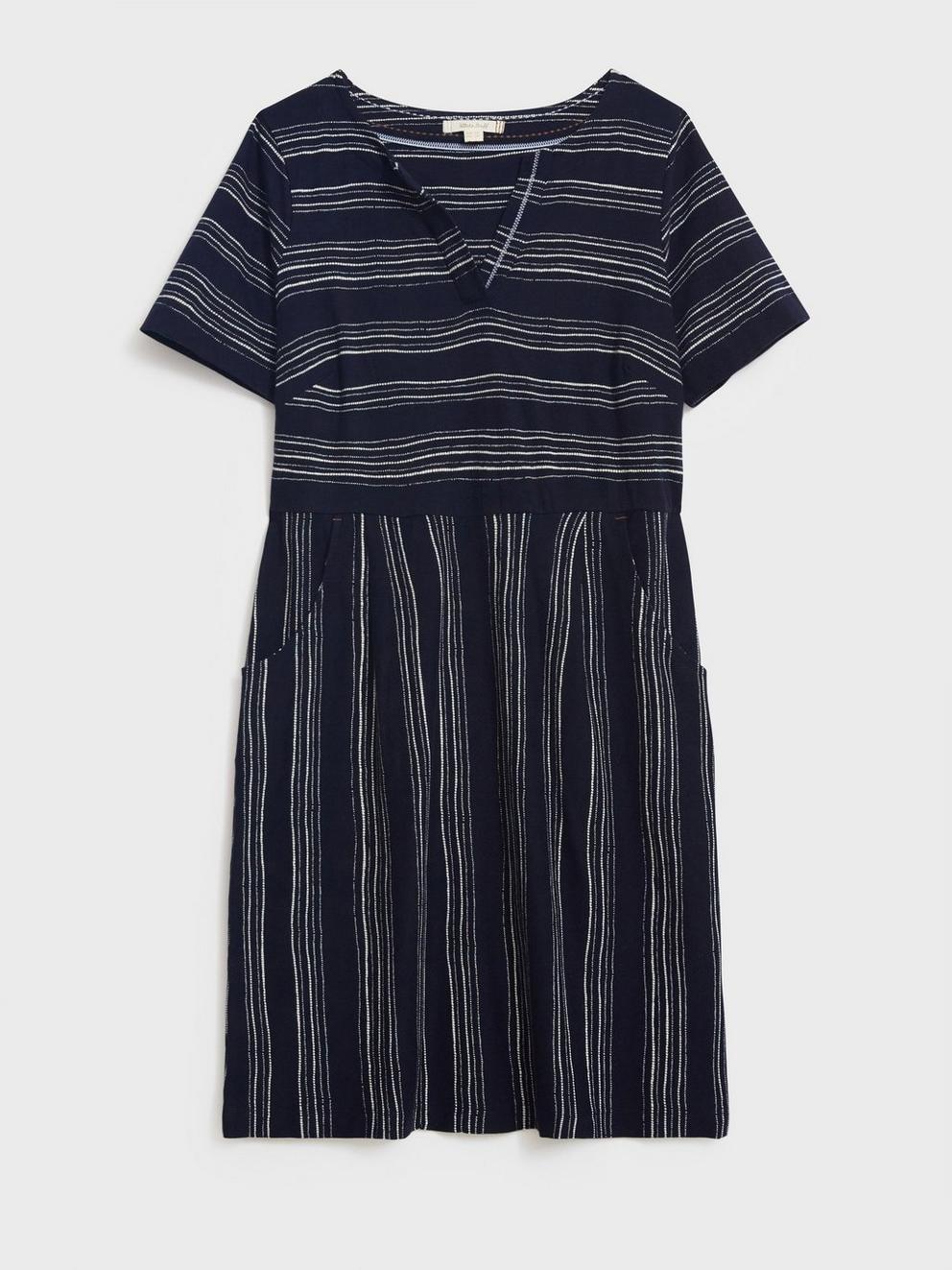 Ruby Jersey Dress (Cotton) in NAVY MULTI - FLAT FRONT