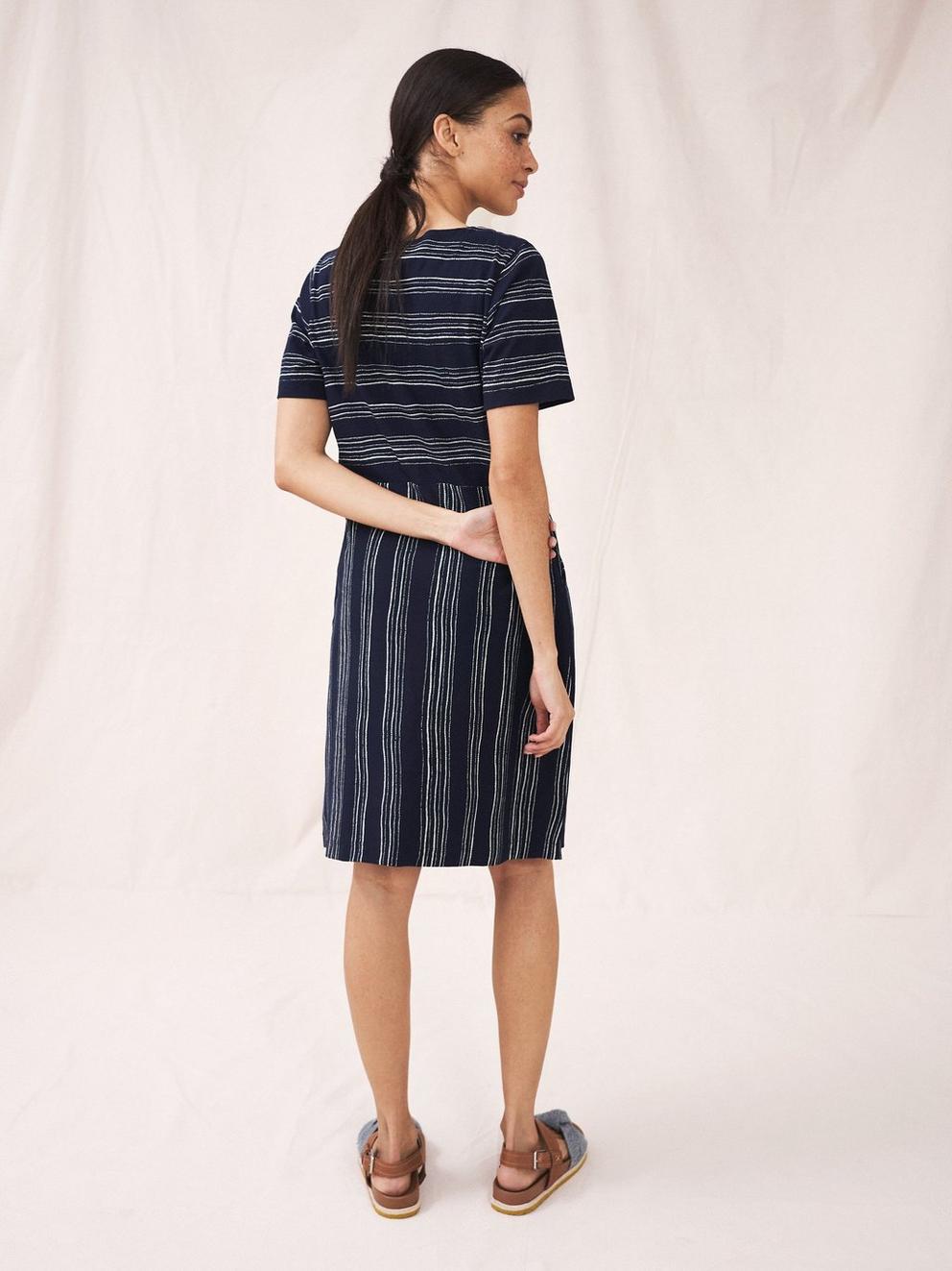 Ruby Jersey Dress (Cotton) in NAVY MULTI - MODEL BACK