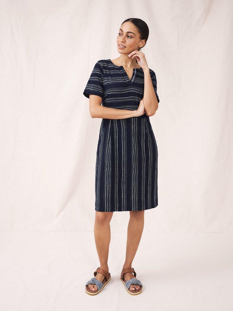 Ruby Jersey Dress (Cotton) in NAVY MULTI - MODEL DETAIL