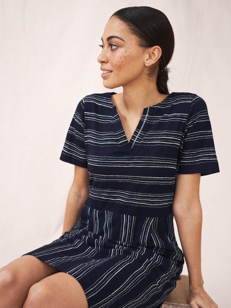 Ruby Jersey Dress (Cotton) in NAVY MULTI - MODEL FRONT