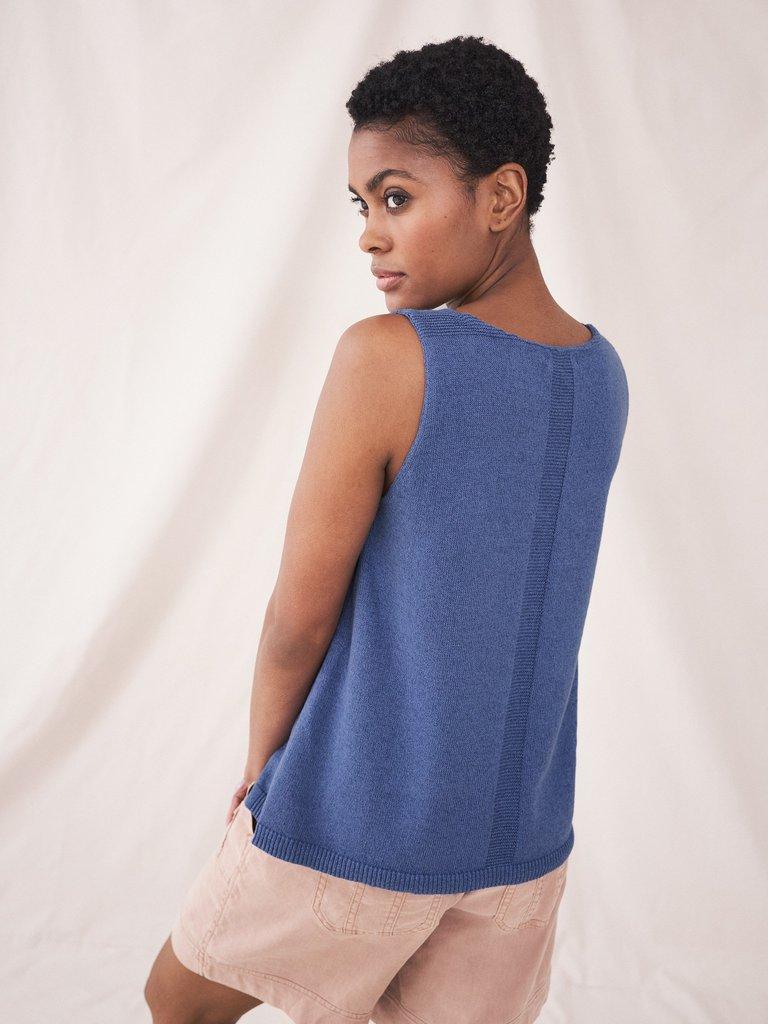 Tallulah Knit Vest in MID BLUE - MODEL BACK