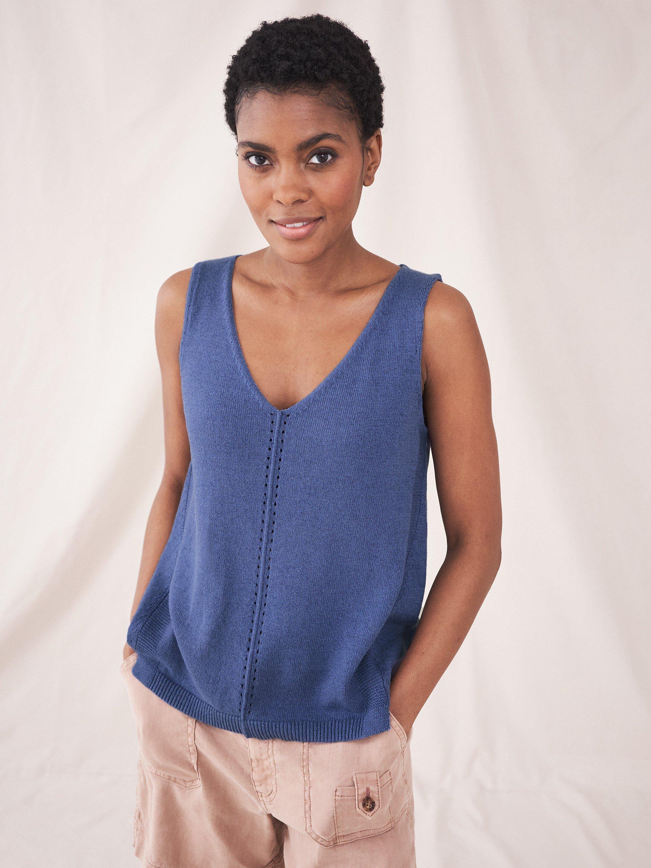 Tallulah Knit Vest in MID BLUE - MODEL FRONT