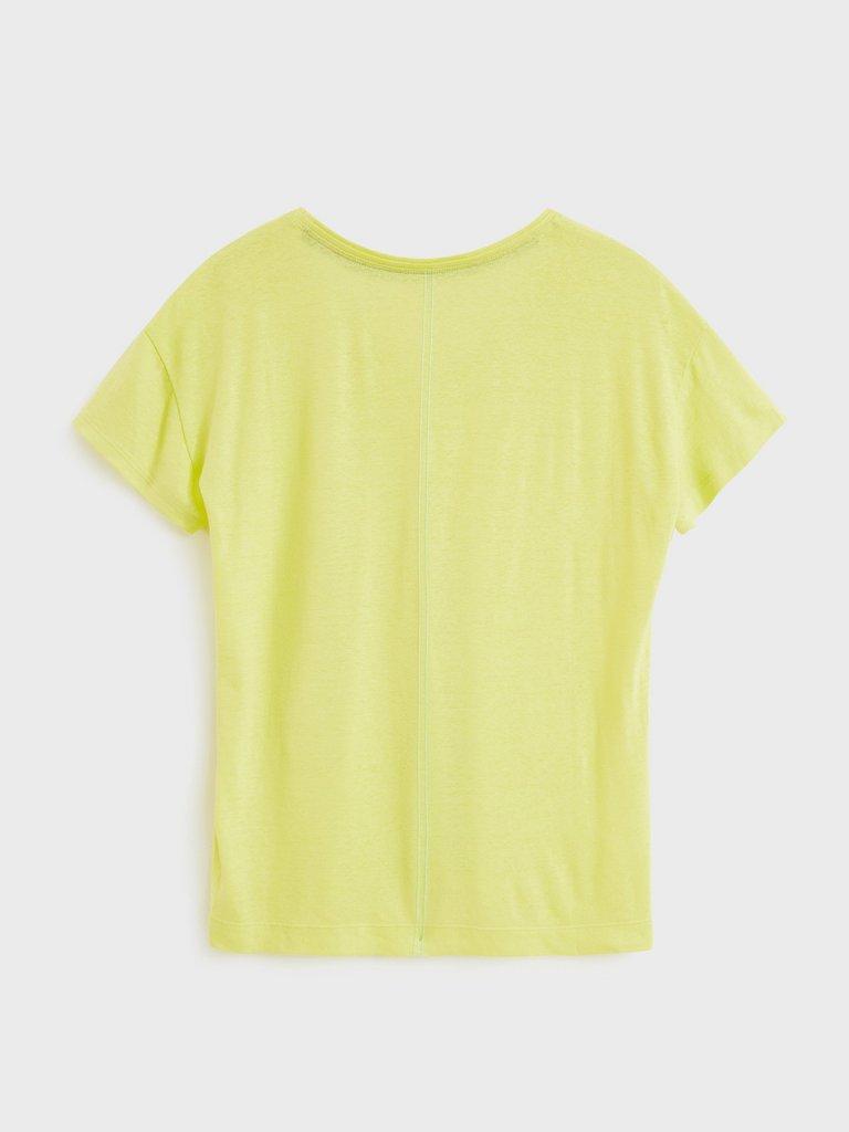 Voop Neck Linen Tee in BRT GREEN - FLAT BACK