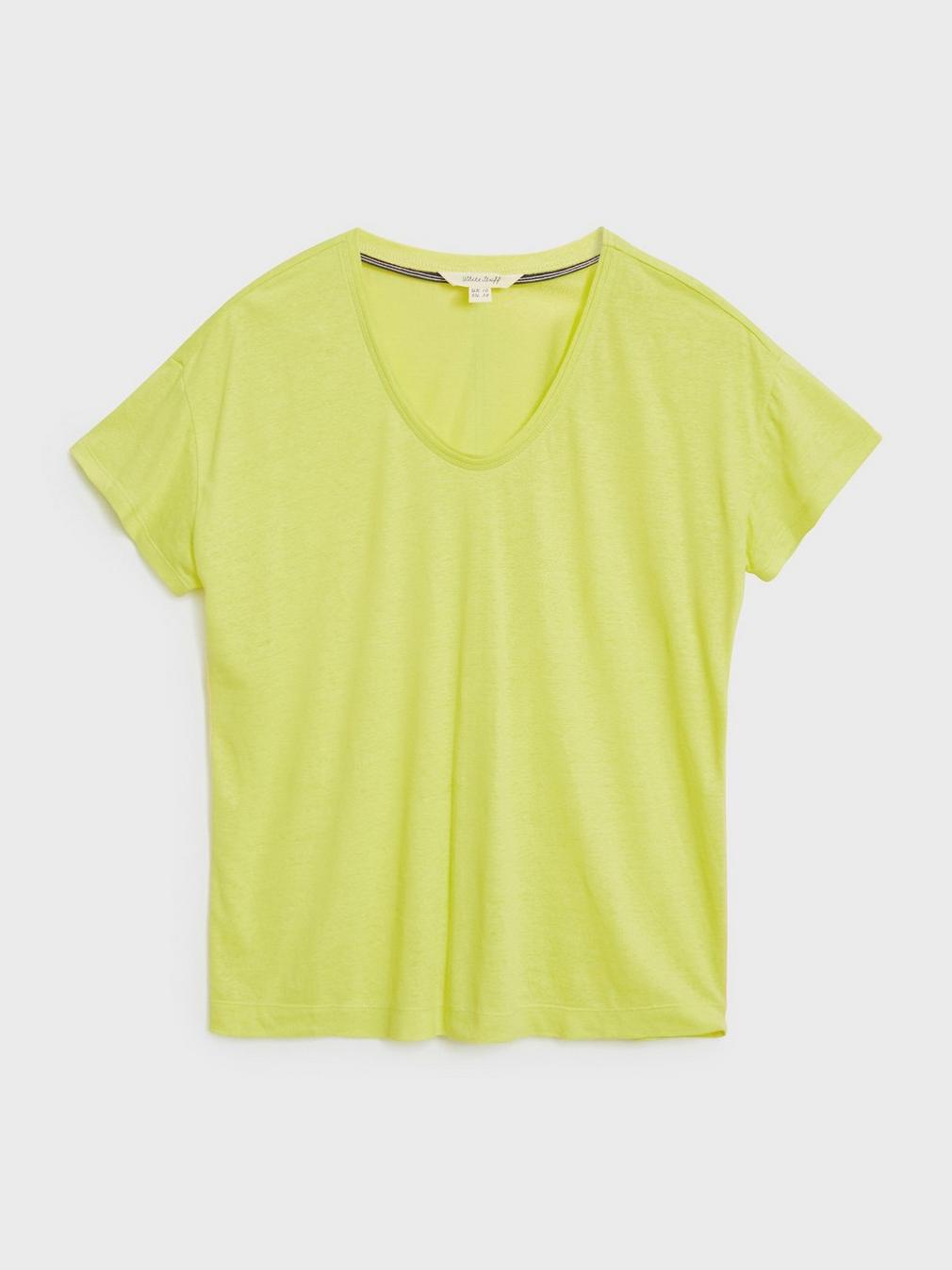 Voop Neck Linen Tee in BRT GREEN - FLAT FRONT