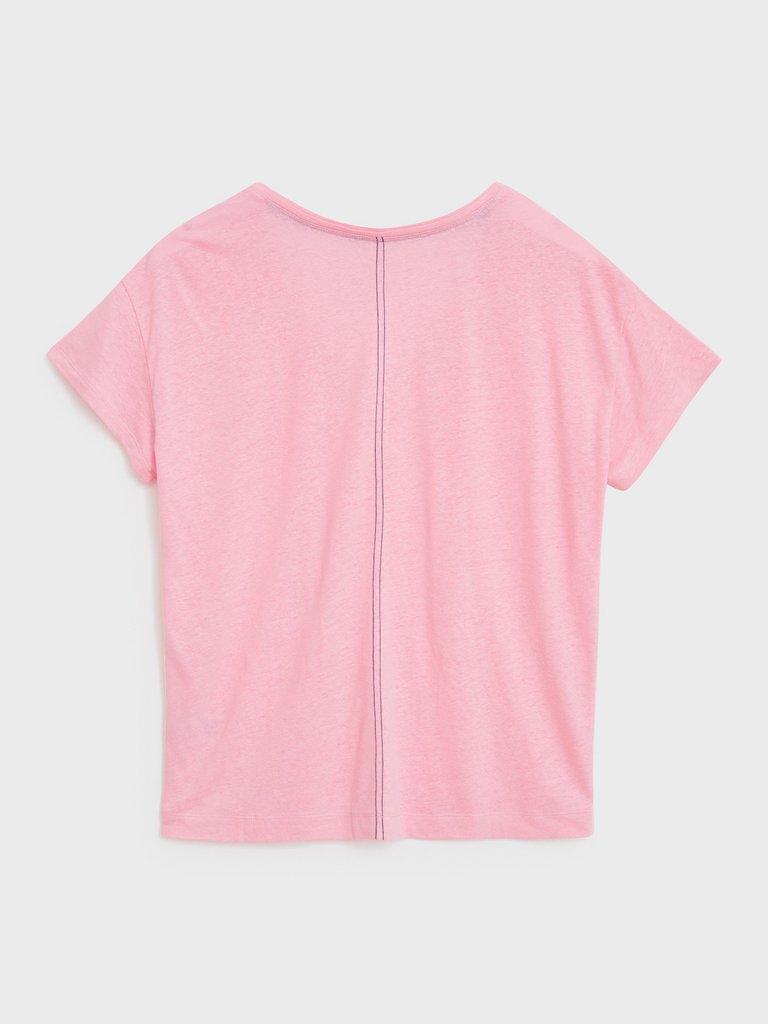 Voop Neck Linen Tee in BRT PINK - FLAT BACK