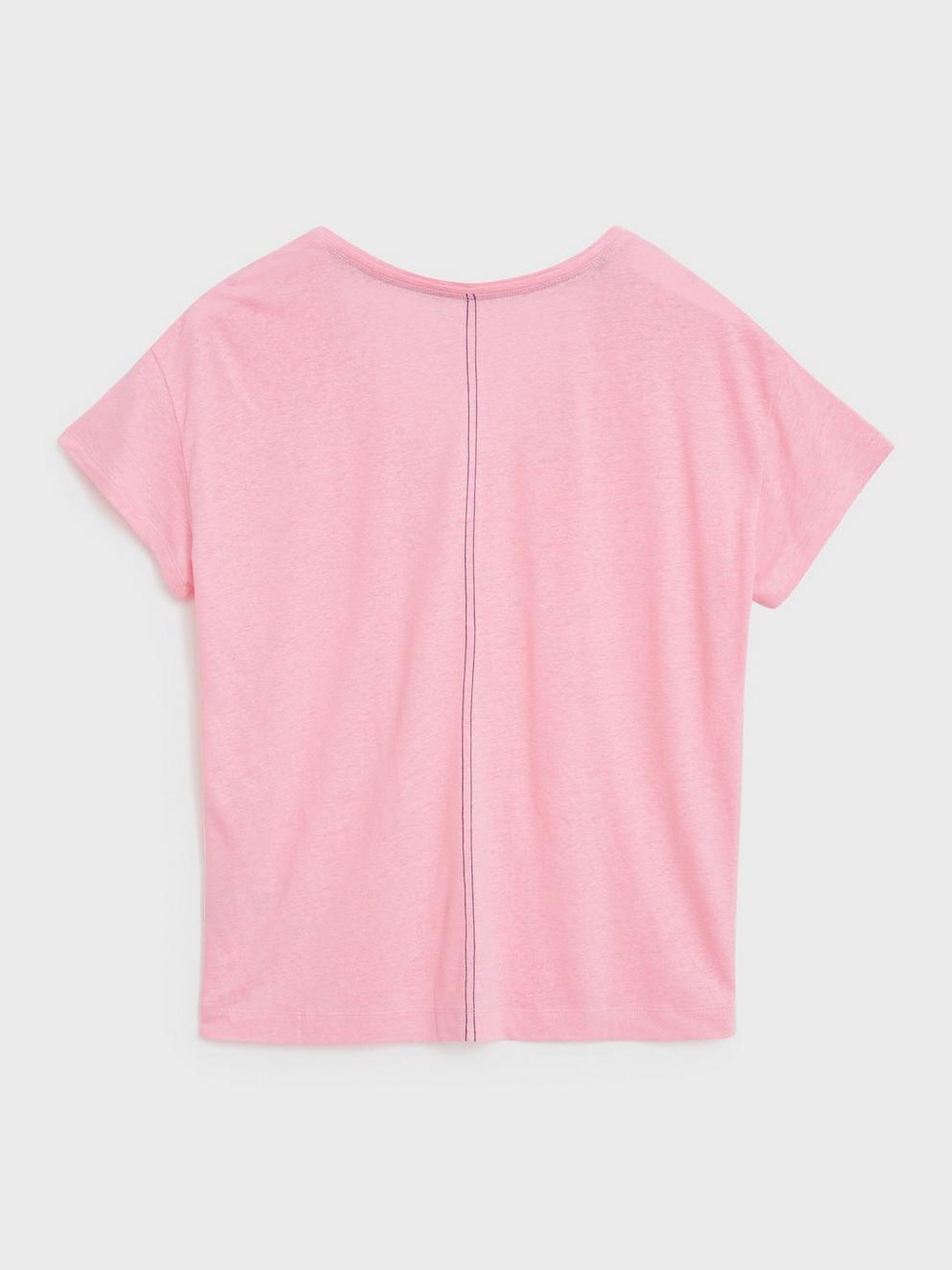 Voop Neck Linen Tee in BRT PINK - FLAT BACK