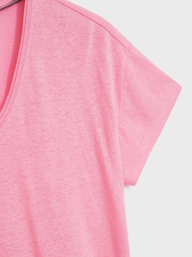 Voop Neck Linen Tee in BRT PINK - FLAT DETAIL