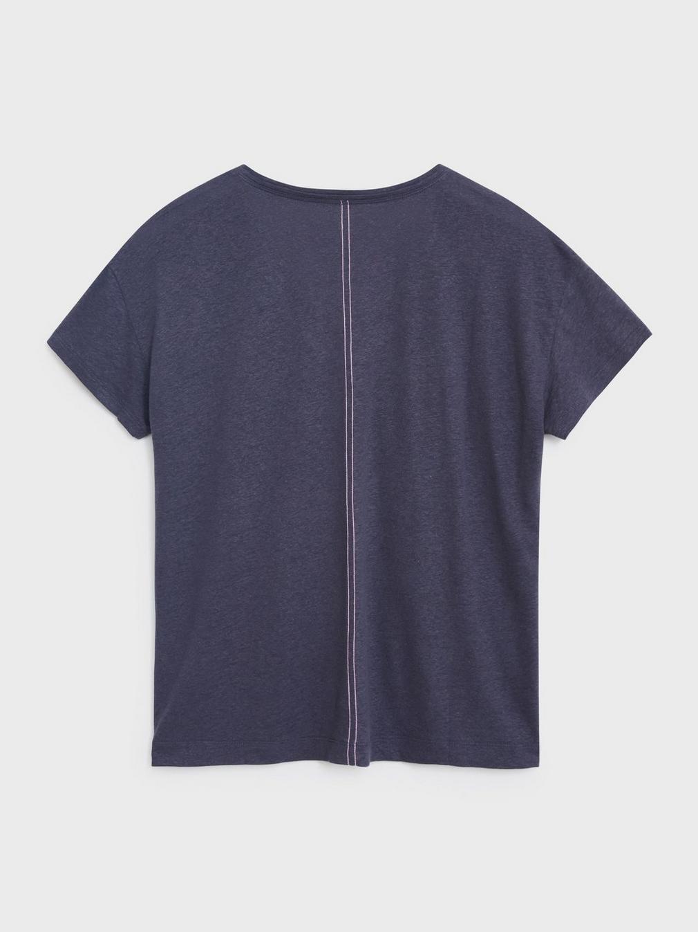 Voop Neck Linen Tee in DUS PURPLE - FLAT BACK